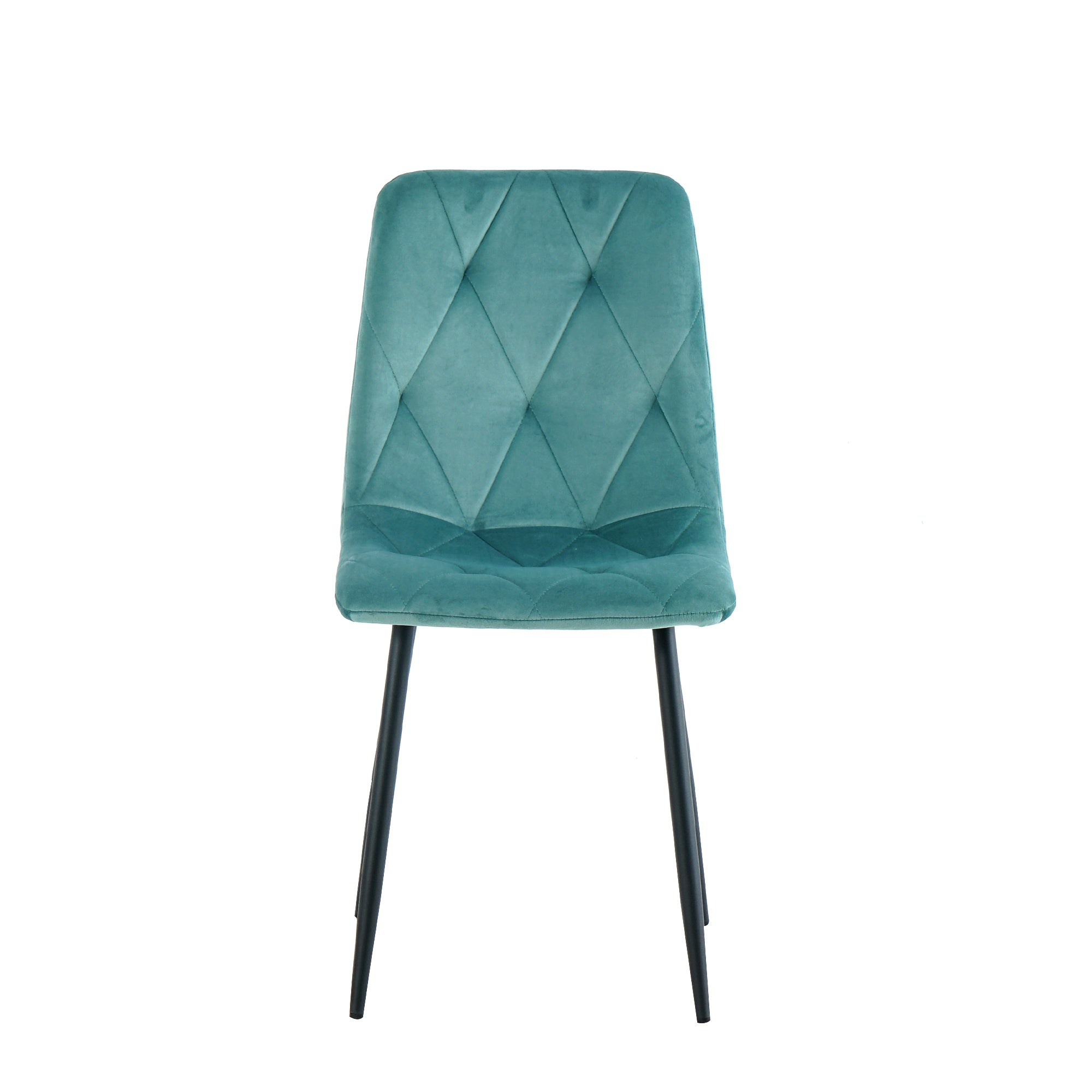 Modern Velvet Dining Chairs with Cushion Seat Back Black Coated Legs (Set of 4) - Antique Blue Green