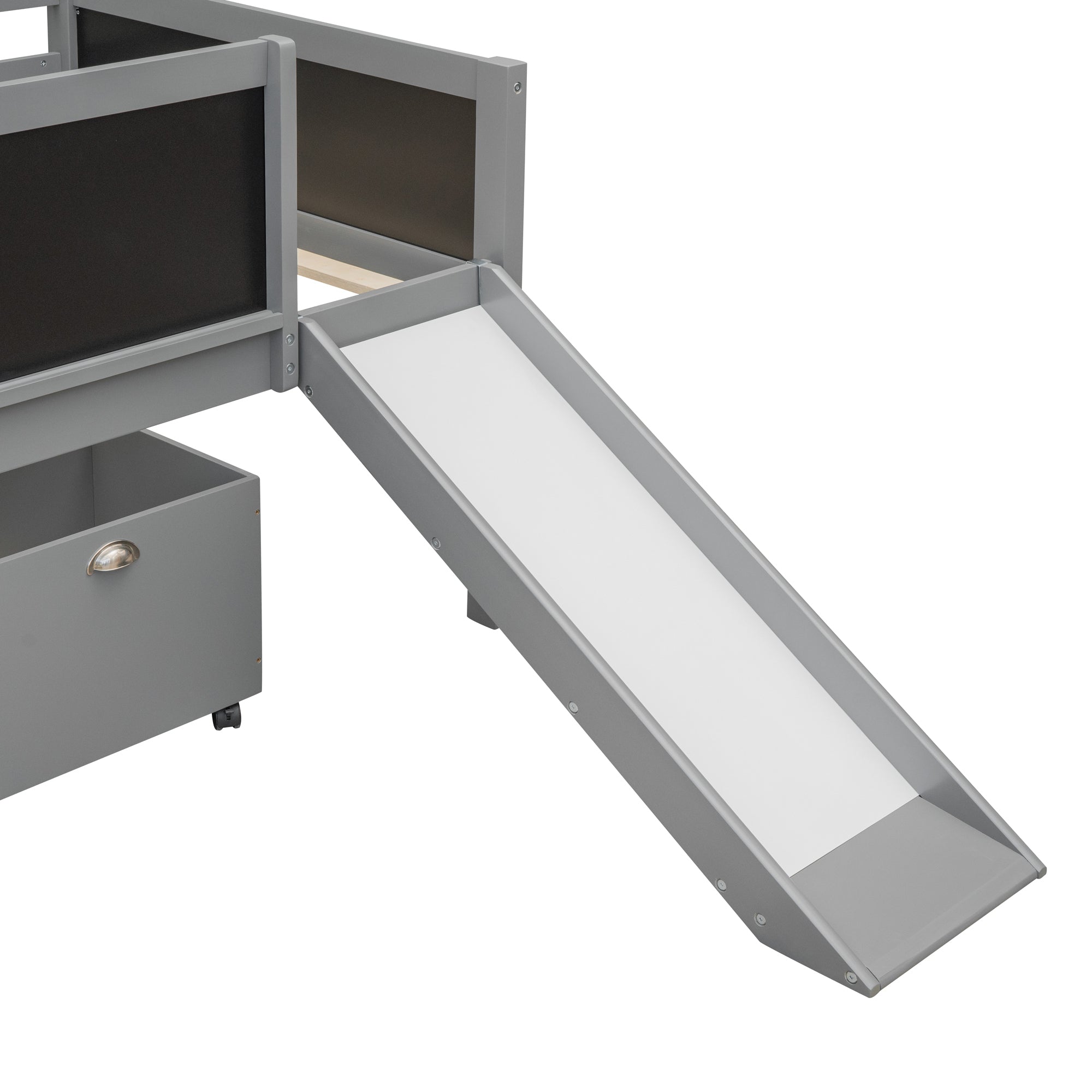 Twin size Loft Wood Bed with Two Storage Boxes - Gray