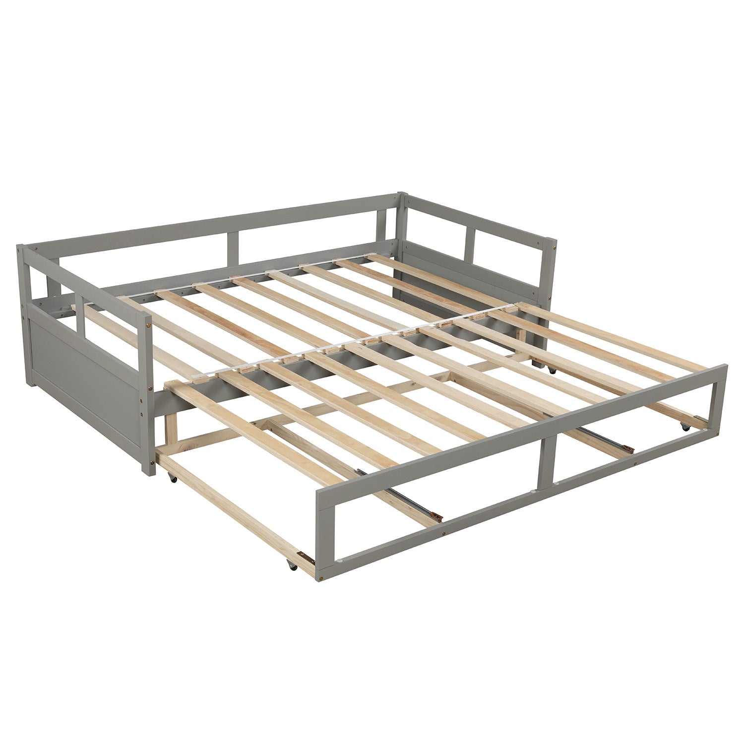 Extendable Daybed with Trundle Bed and Two Storage Drawers - Gray