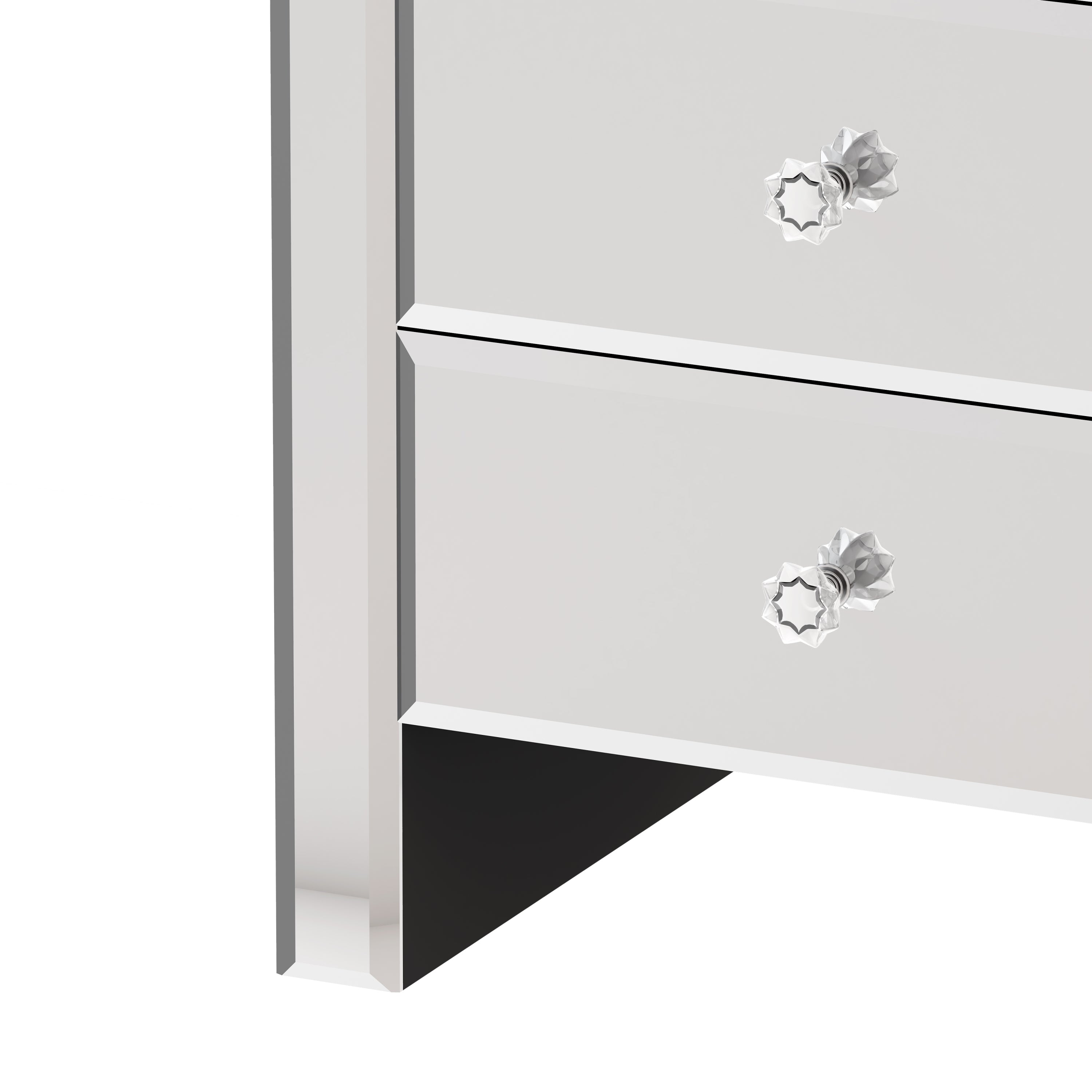Modern Mirrored Nightstand with Drawers - Silver Glass