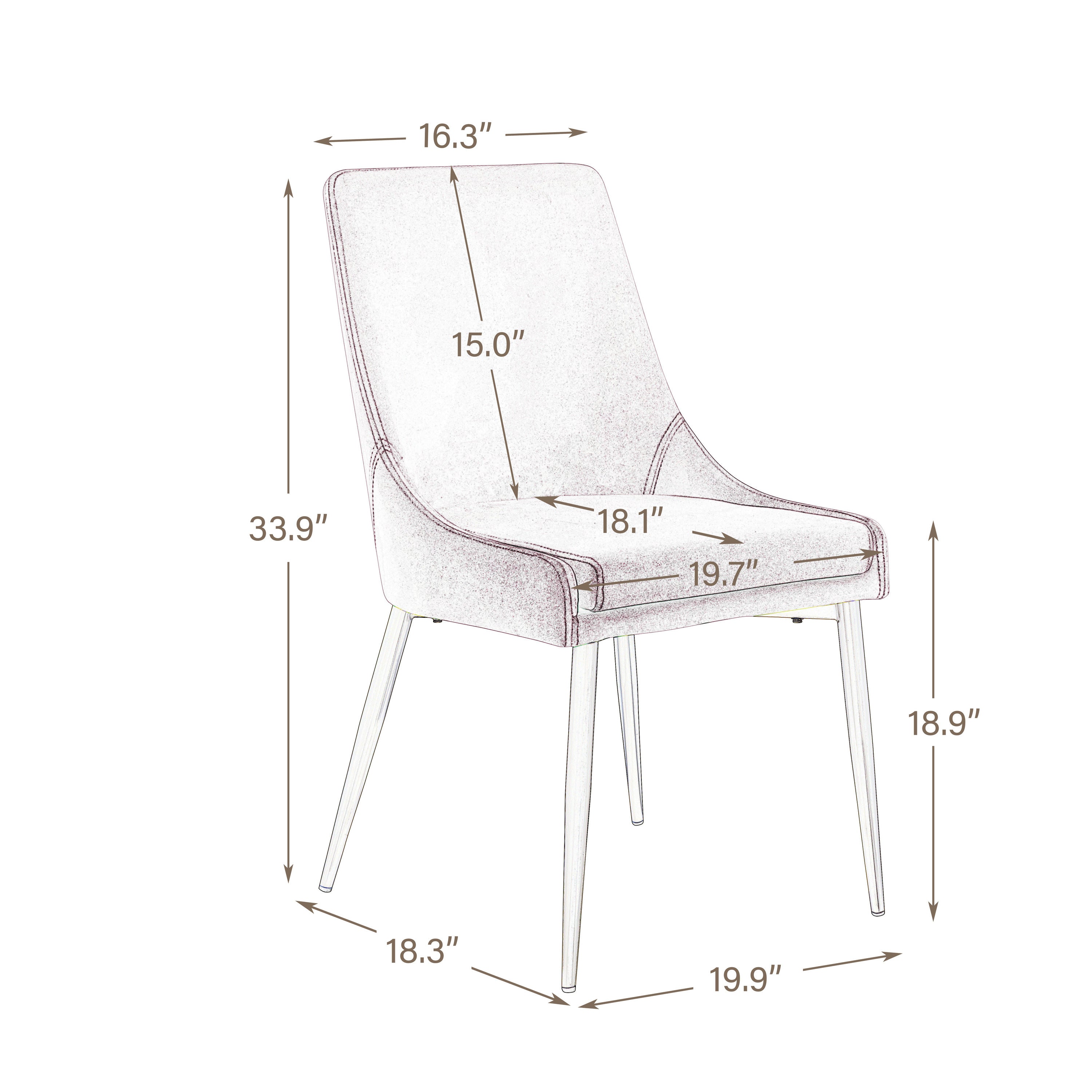 Contemporary Velvet Upholstered Dining Chair with Sturdy Metal Legs (Set of 2) - Blue