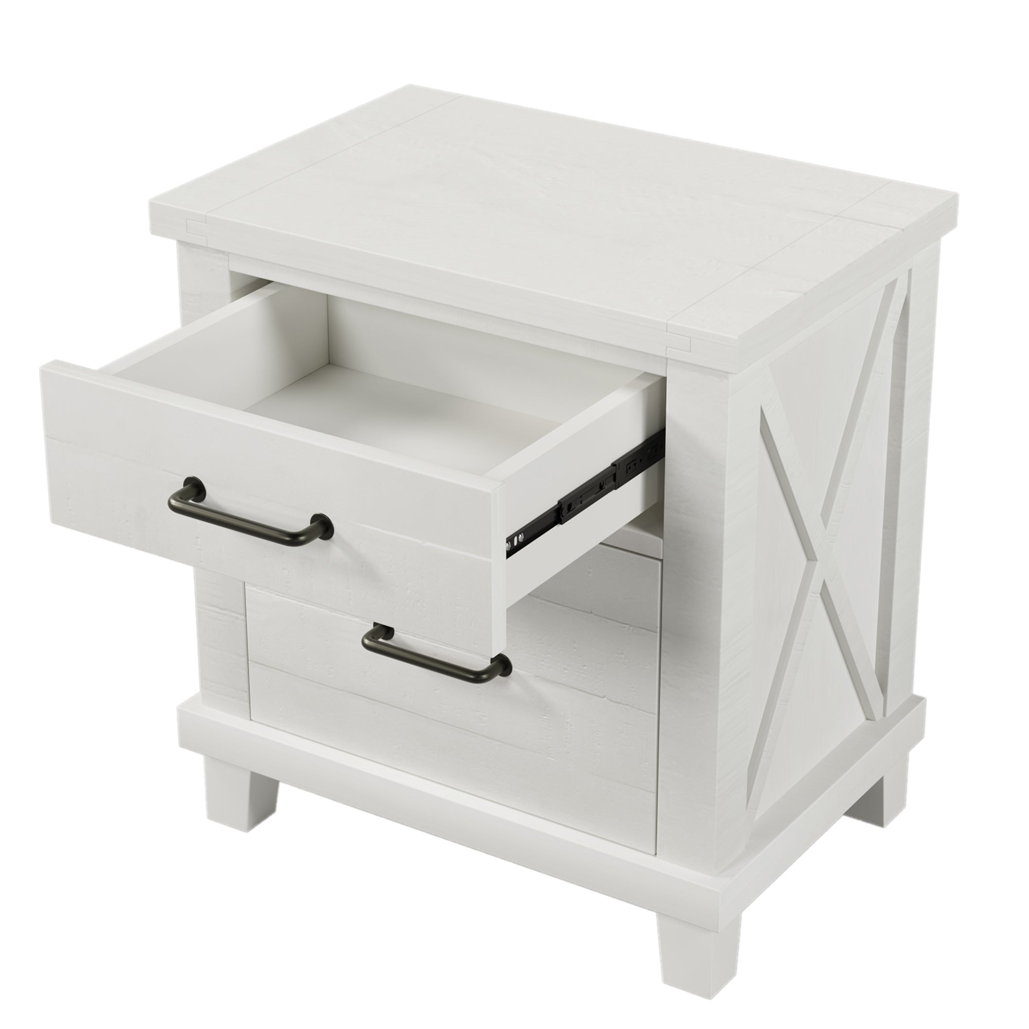 Rustic Farmhouse Style Solid Pine Wood Two-Drawer Nightstand - White