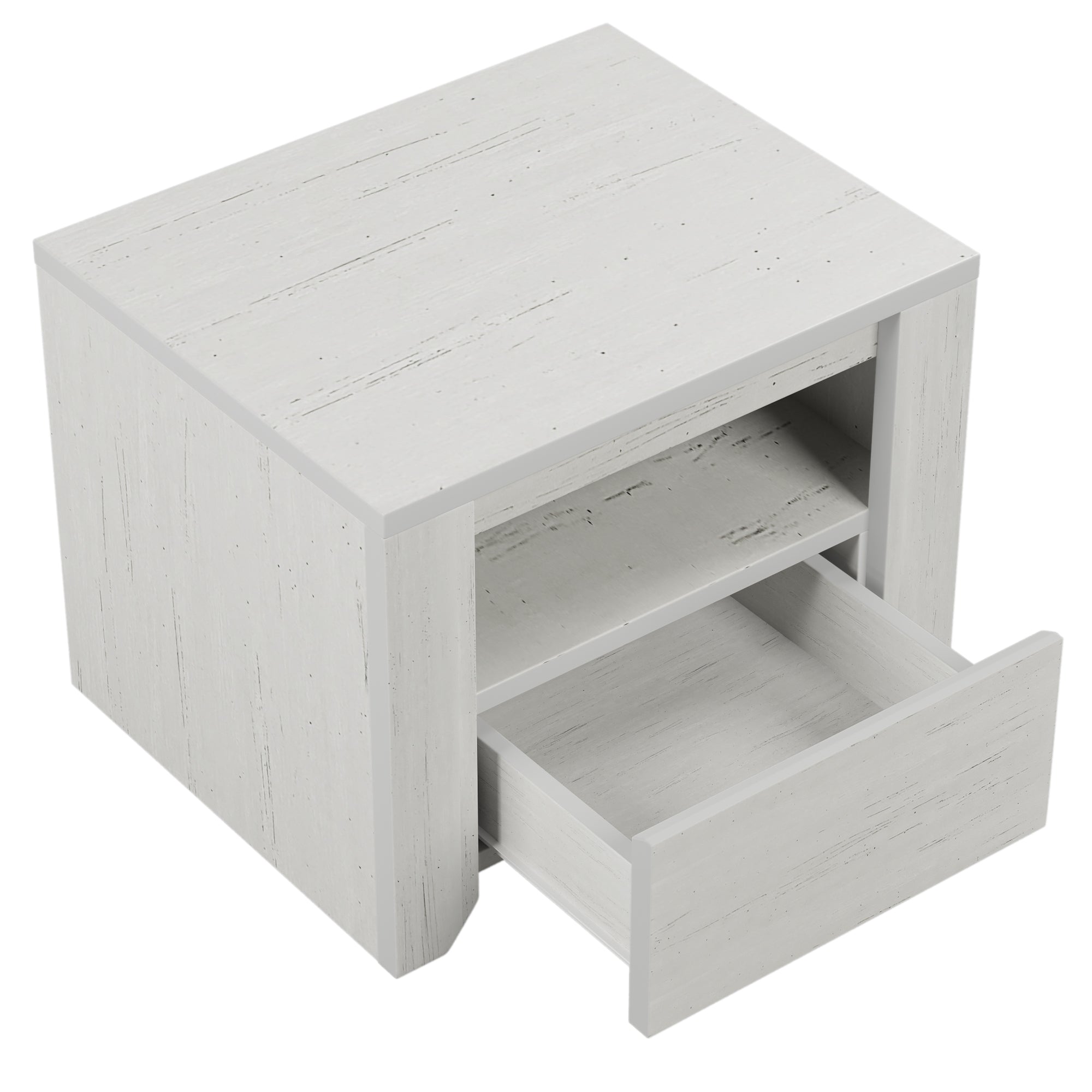 Wood Nightstand with Gray Wood Grain Sticker Surfaces One Drawer - Off White