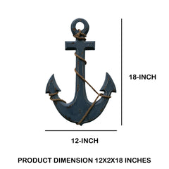 Handcrafted Wood Wall Mount Sea Anchor and Rope Accent Decor - Distressed Blue