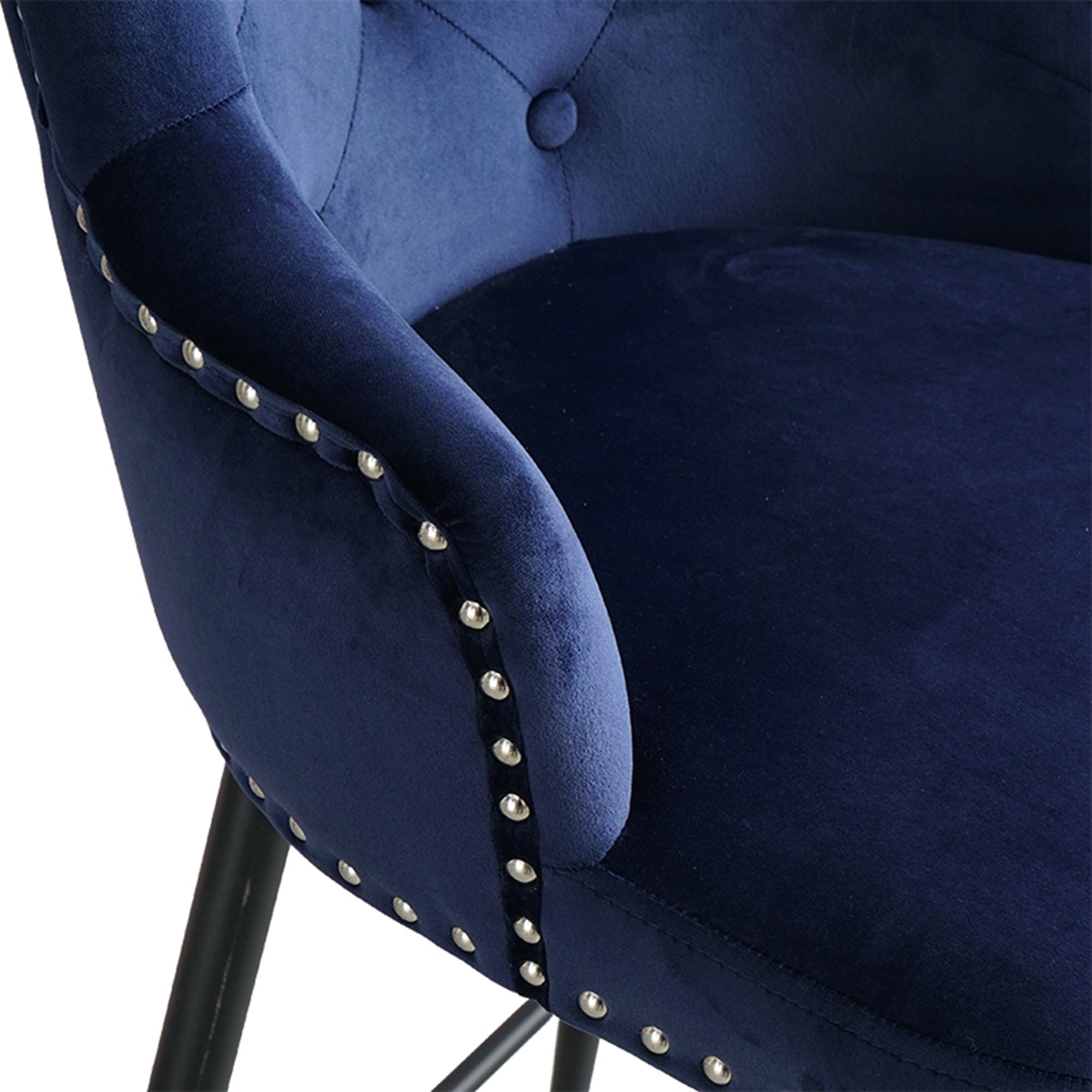 Modern Bar Chair with Armrests and Footrests (Set of 2) - Dark Blue