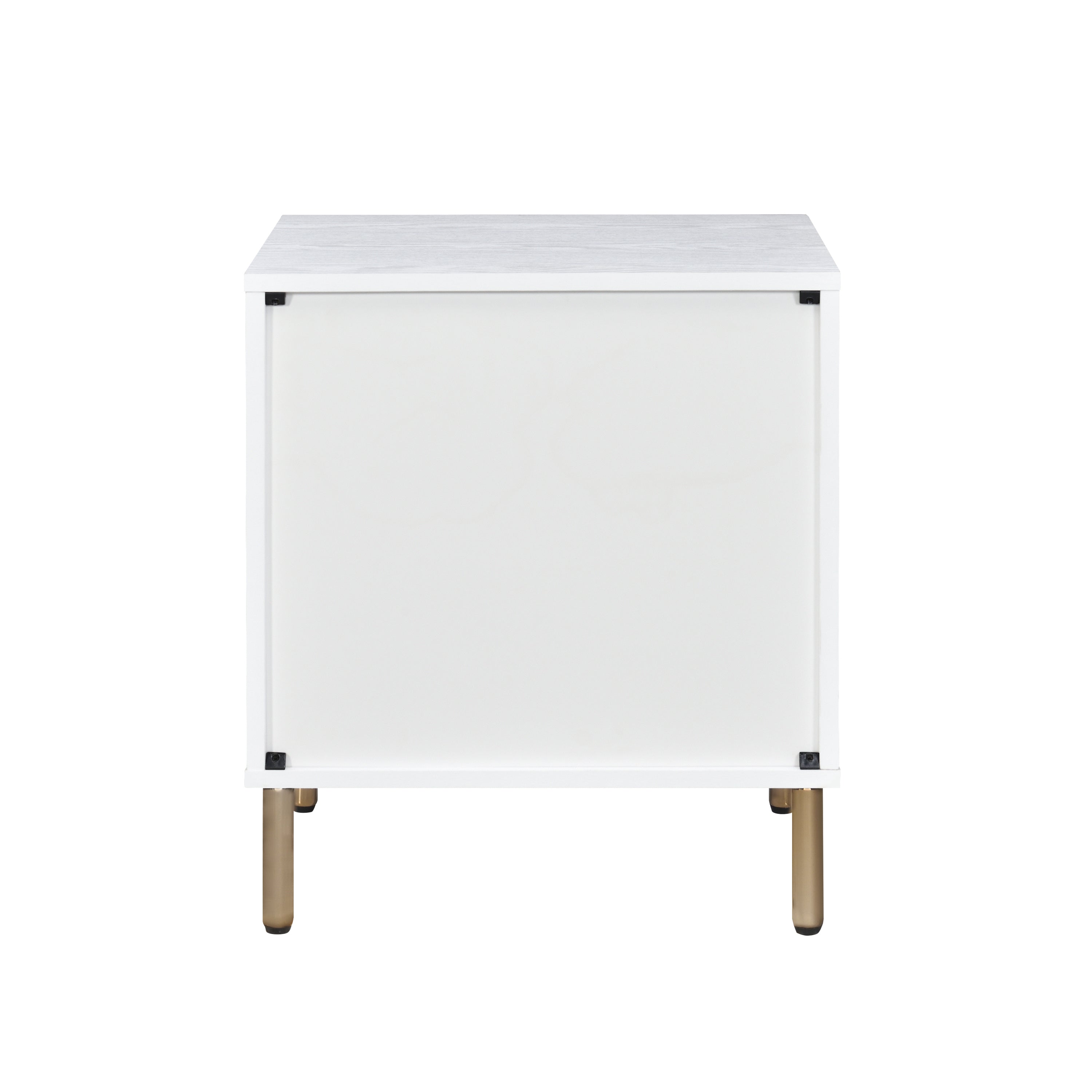Nightstand, White, Champagne & Gold Finish