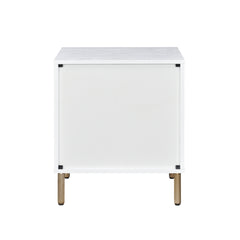 Nightstand, White, Champagne & Gold Finish