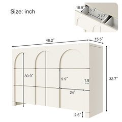 Modern Style Six-Drawer Dresser Sideboard Cabinet Ample Storage Spaces - Half Gloss White