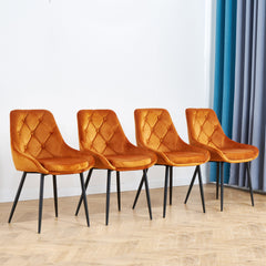 Modern Orange Velvet Dining Chairs with Black Legs (Set of 2) - Orange