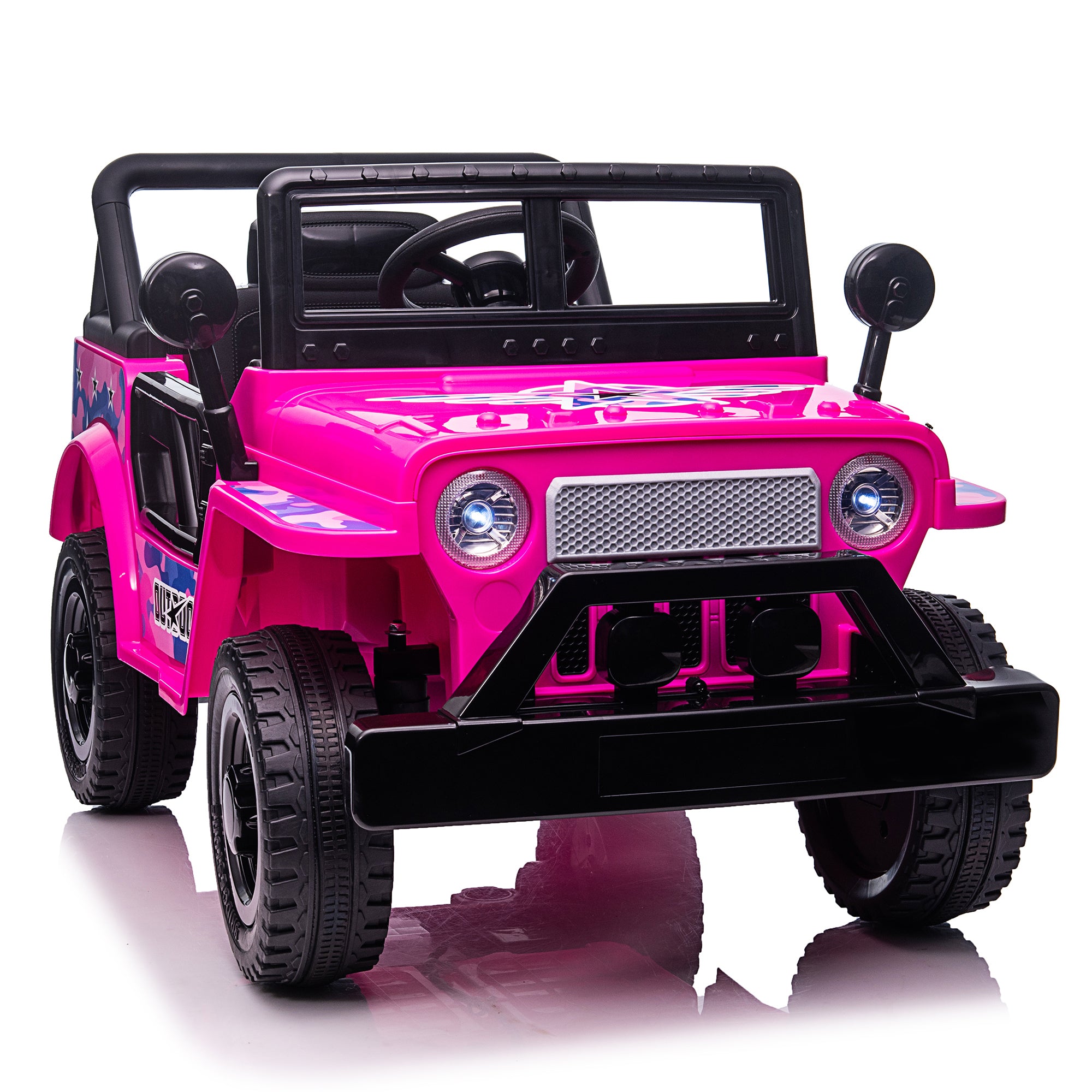 12V Kids Ride On Truck Car, Power Wheels with LED Lights Horn Openable Doors, Electric Vehicle Toy for 3-6 Ages - Pink