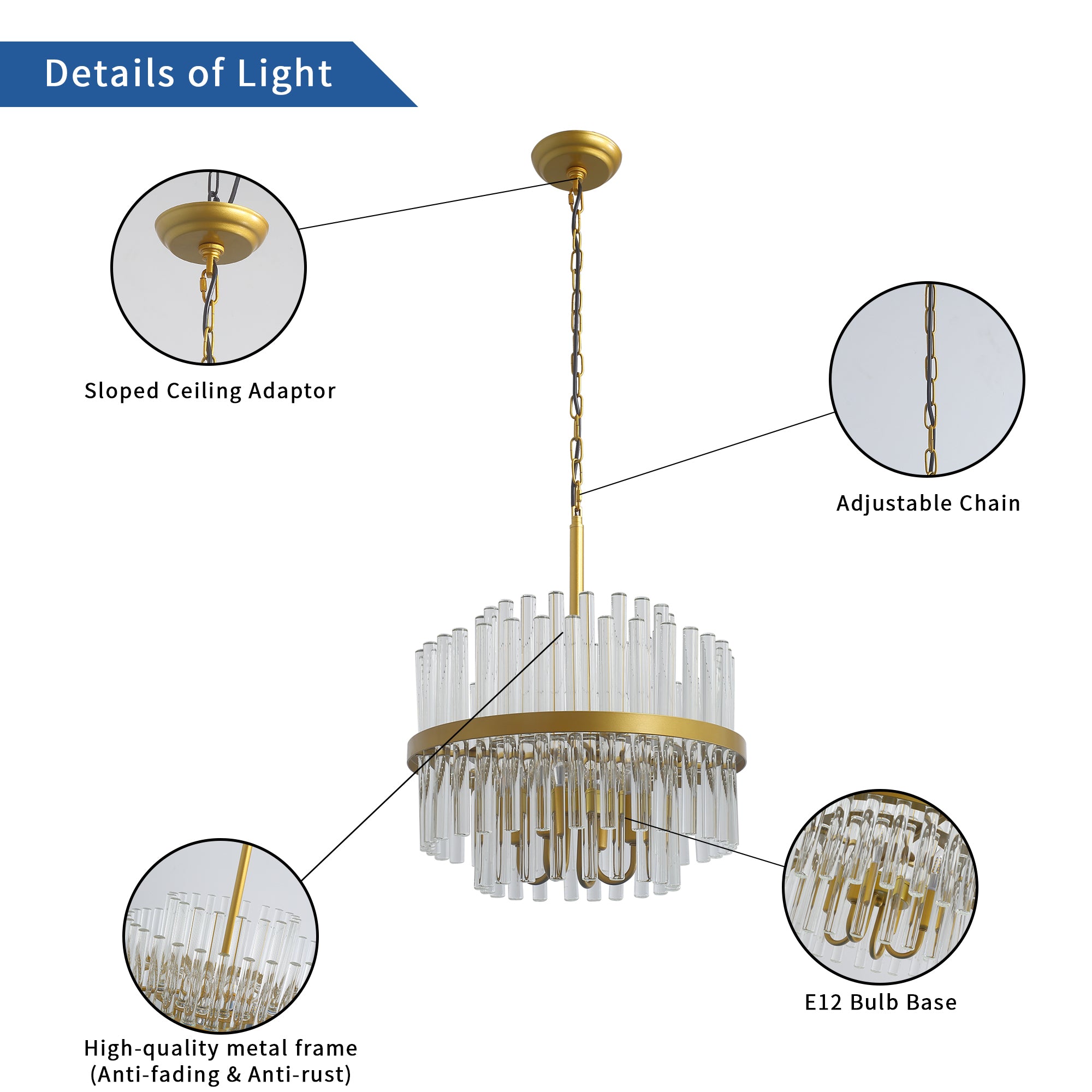 Modern American Cylindrical Crystal Chandelier-4 bulbs -E12 lamp holder