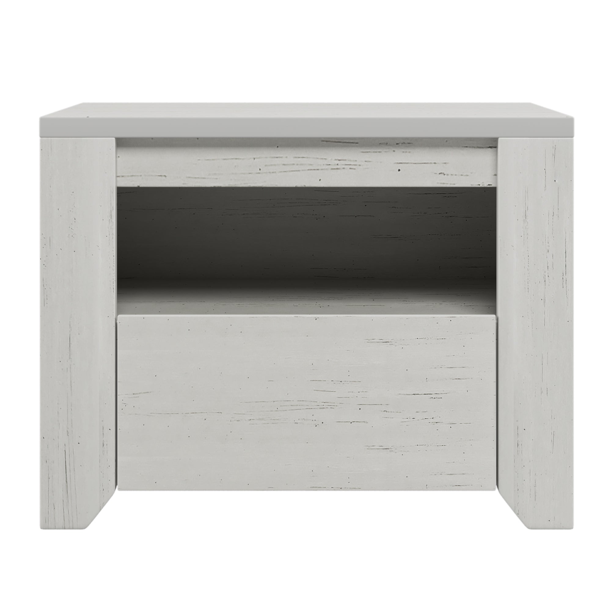 Wood Nightstand with Gray Wood Grain Sticker Surfaces One Drawer - Off White