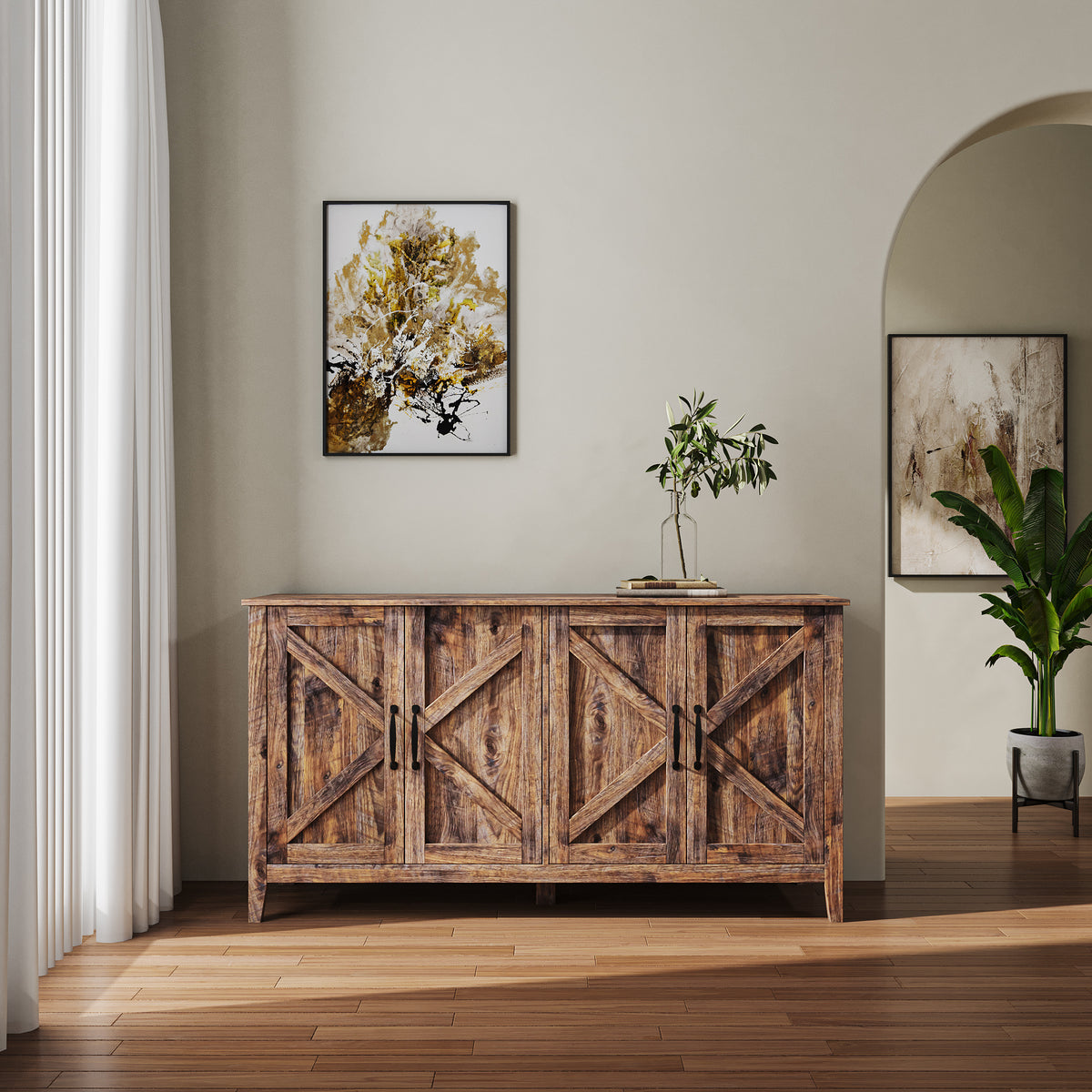 Espresso Cabinet with 4 Doors and 4 open shelves