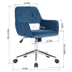 Modern Velvet Upholstered Adjustable Swivel Office Chair - Blue