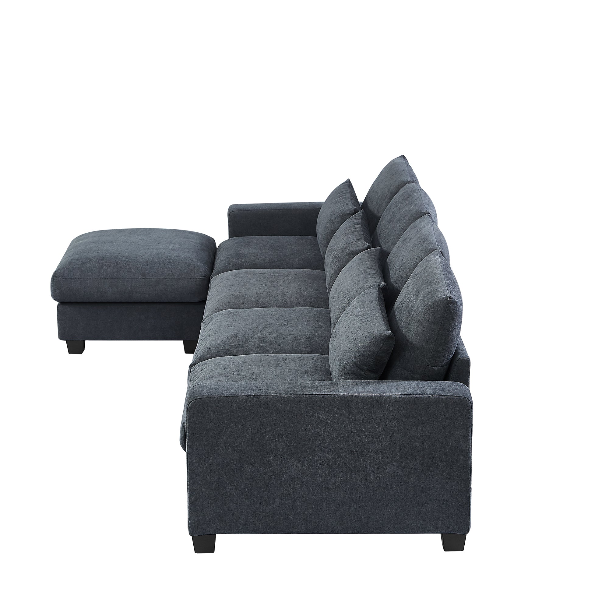 U_Style Modern Large L-Shape Feather Filled Sectional Sofa,  Convertible Sofa Couch with Reversible Chaise - Dark Gray