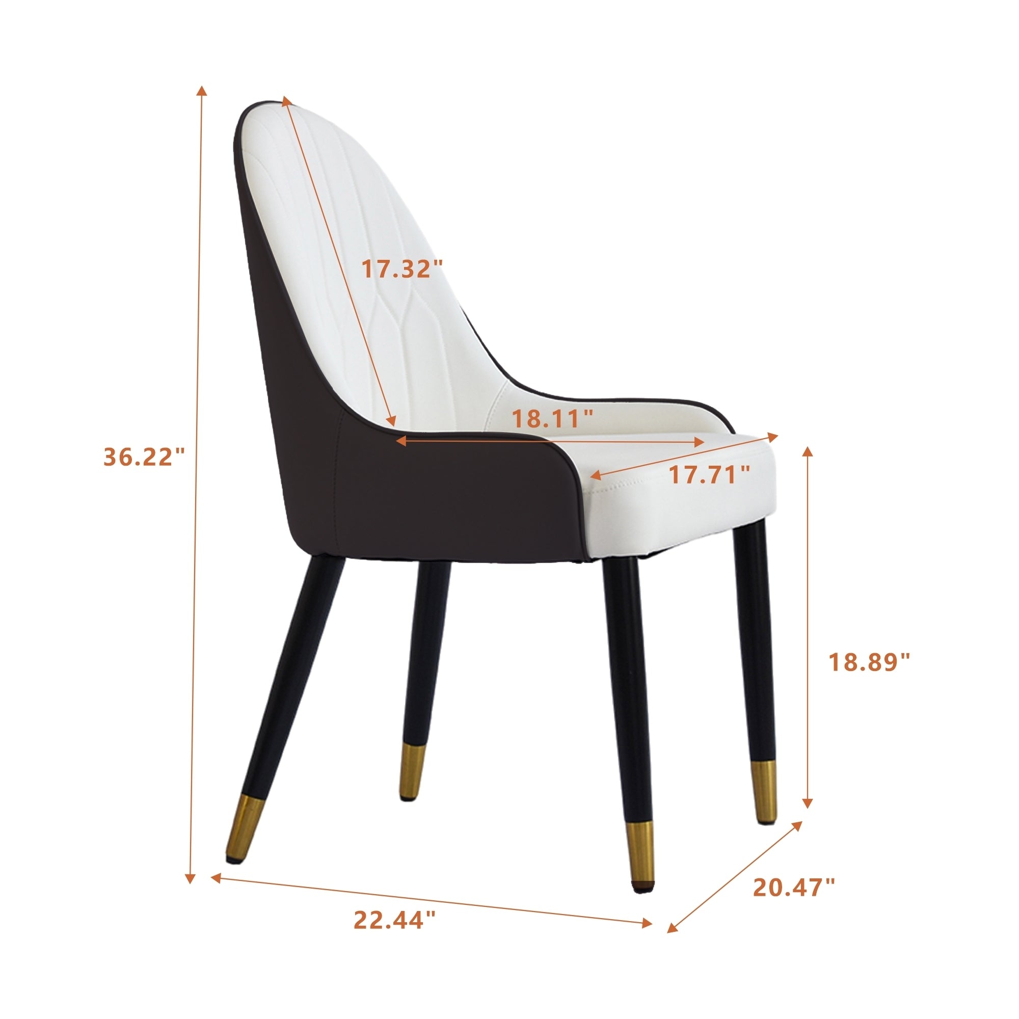 Modern Solid Wood Metal Legs Dining Chairs (Set of 2) - White and Black