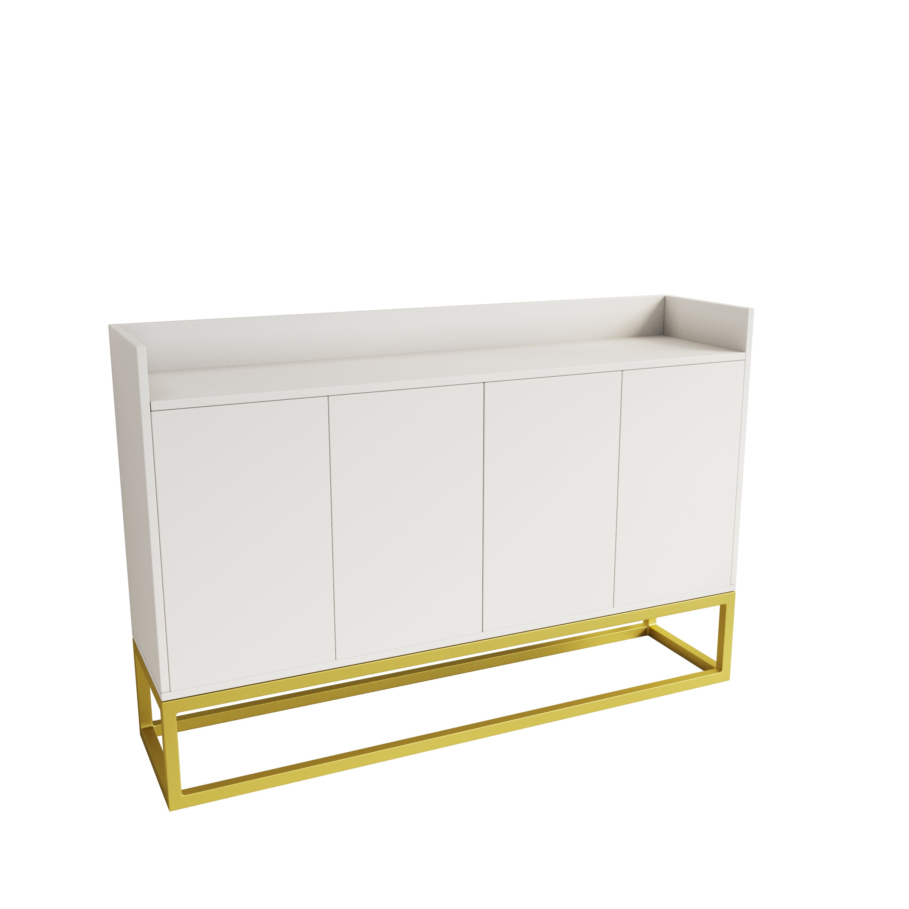 Stylish and Functional 4-Door Storage Cabinet with Square Metal Legs and Particle Board Material - White