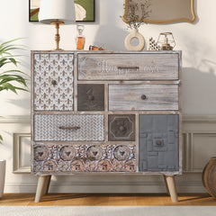 Accent Storage Cabinet with 8 Drawers, Modern Decorative Cabinet with Wood Frame and Colorful Pattern