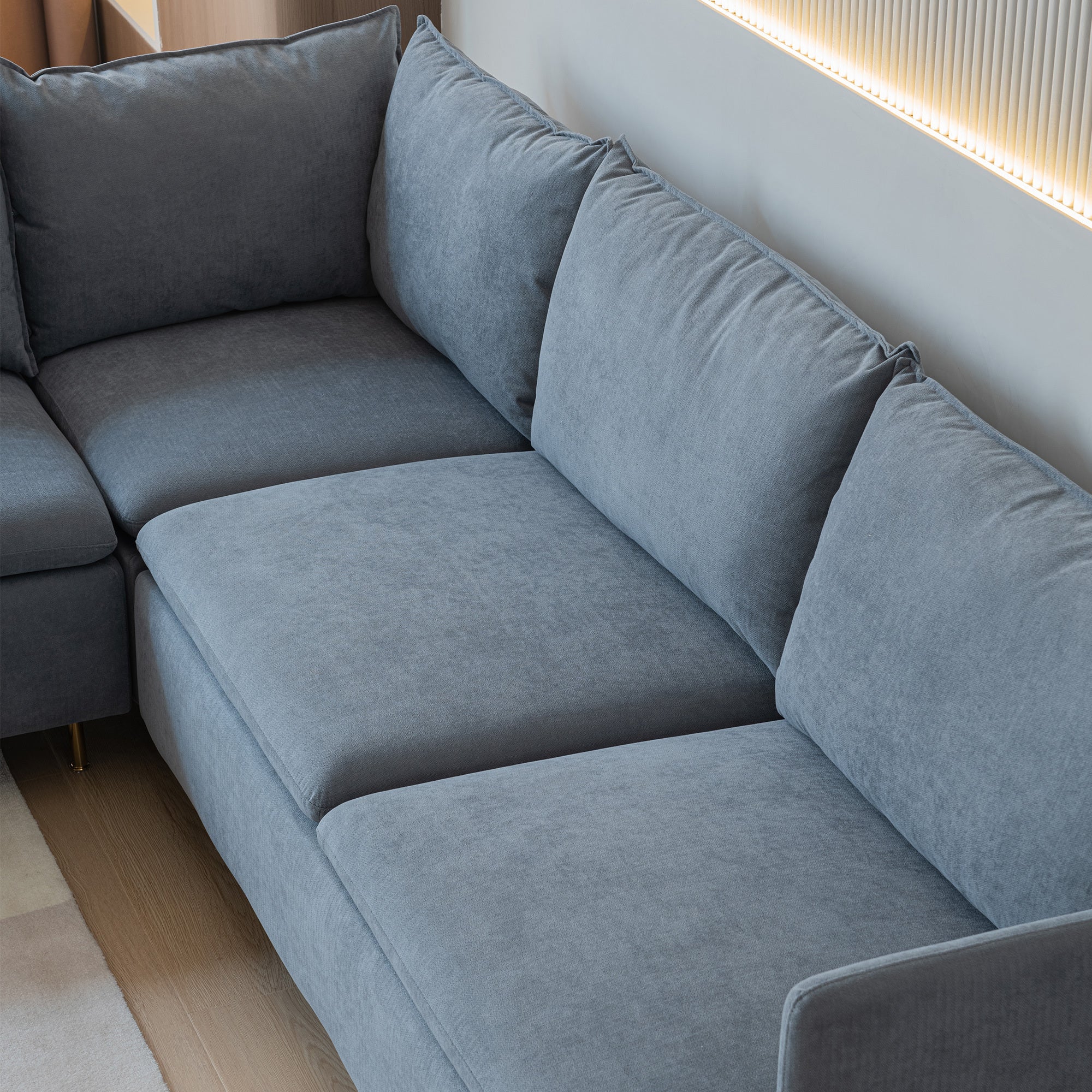 Modular L-shaped Corner sofa, Left Hand Facing Sectional Couch - Grey Cotton Linen