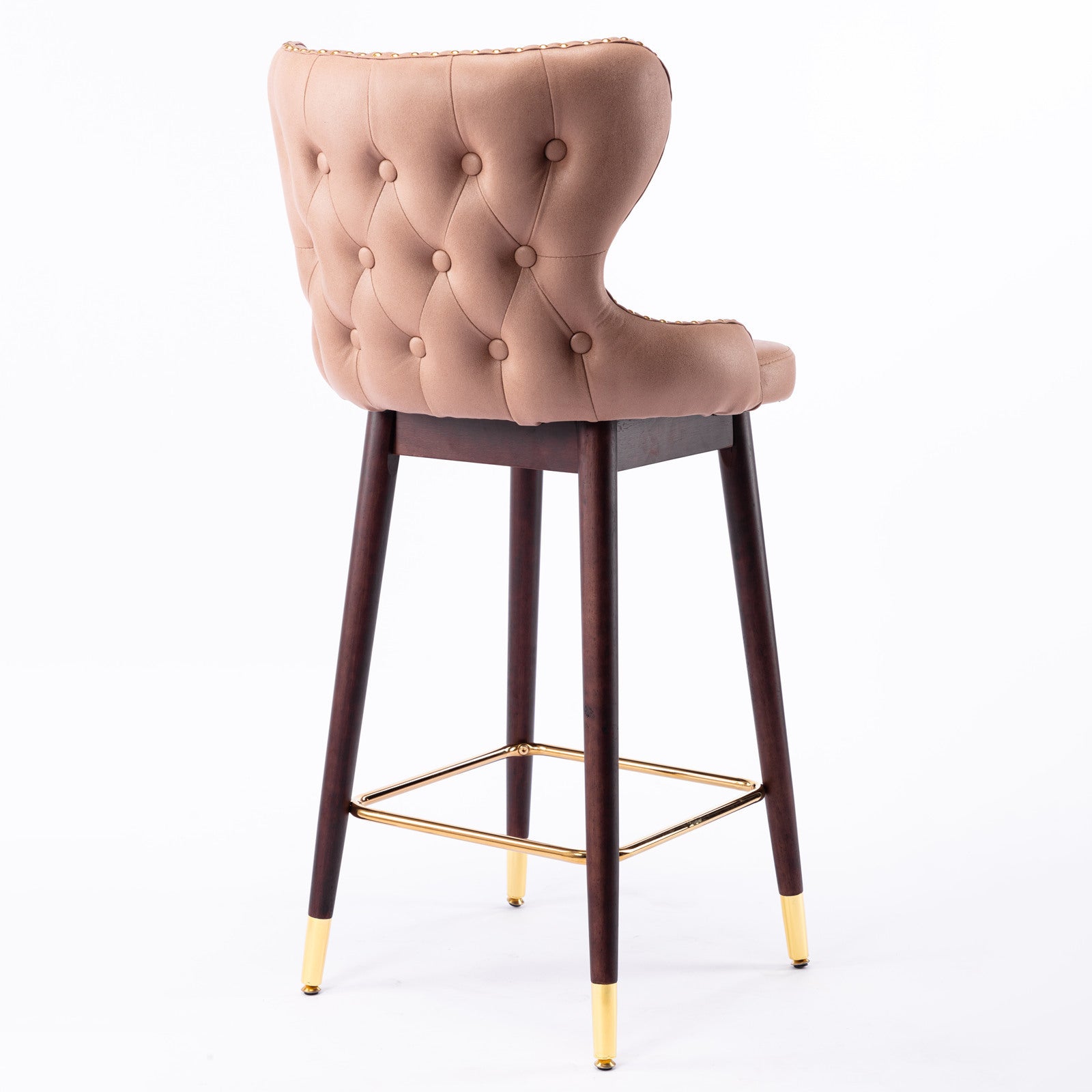 Modern Leathaire Fabric bar chairs, Tufted Gold Nailhead Trim Gold Decoration Bar stools (Set of 2) - Khaki