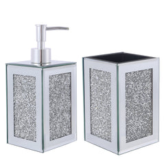 Ambrose Exquisite 2 Piece Square Soap Dispenser and Toothbrush Holder - Silver