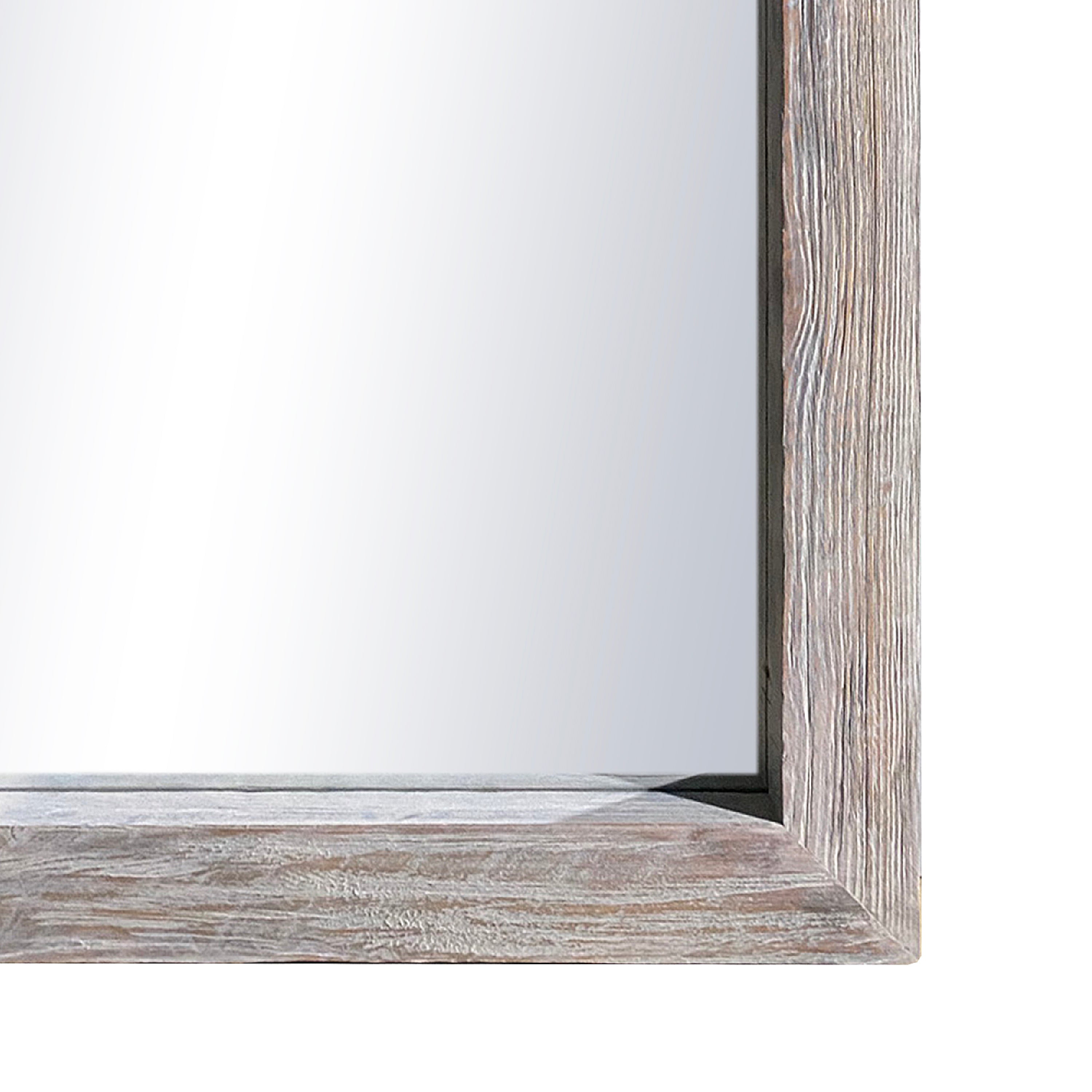 Rectangular Wooden Frame Wall Mirror, Grain Details - Antique White