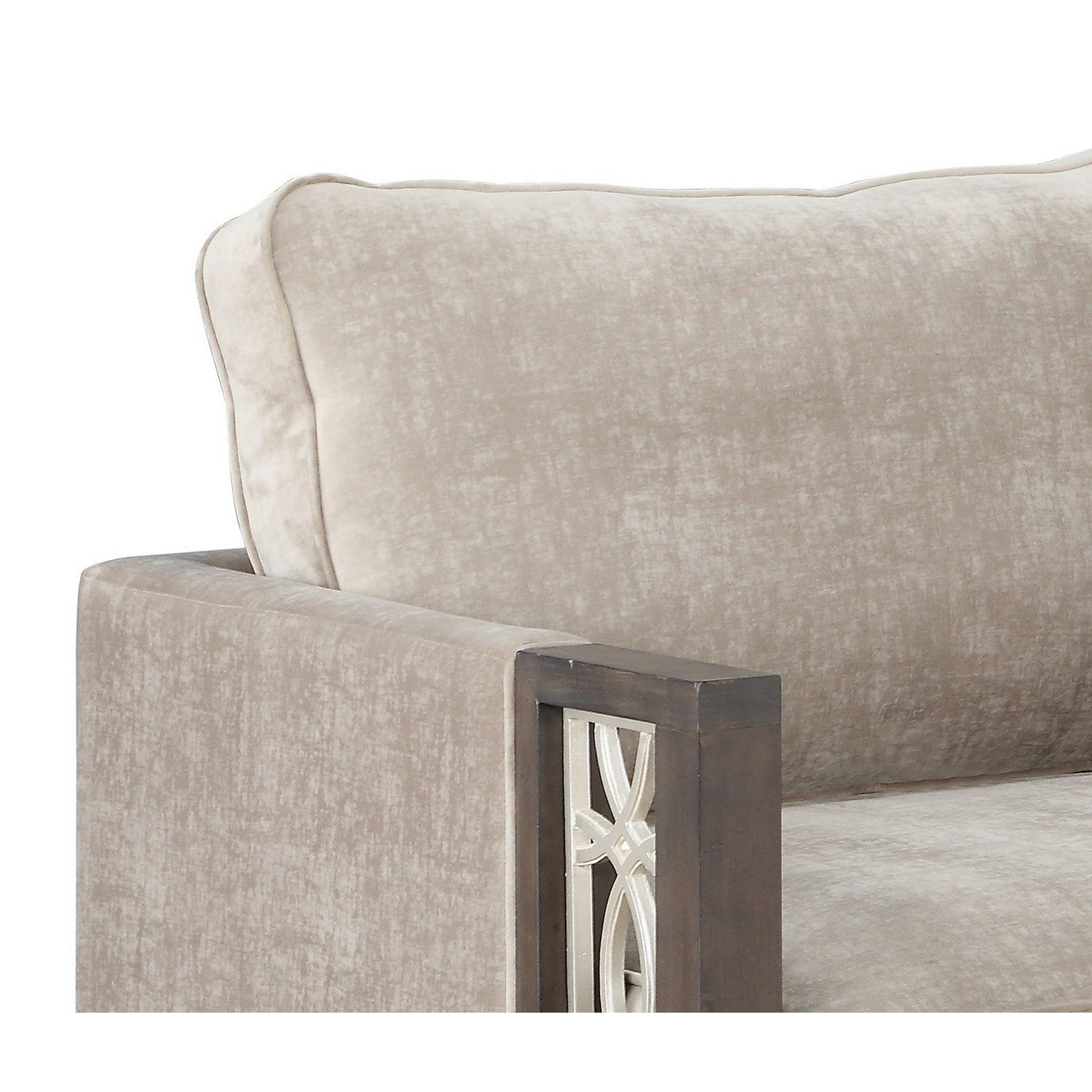 Wood and Fabric Sofa Chair with Inset Floral Design - Gray and Brown