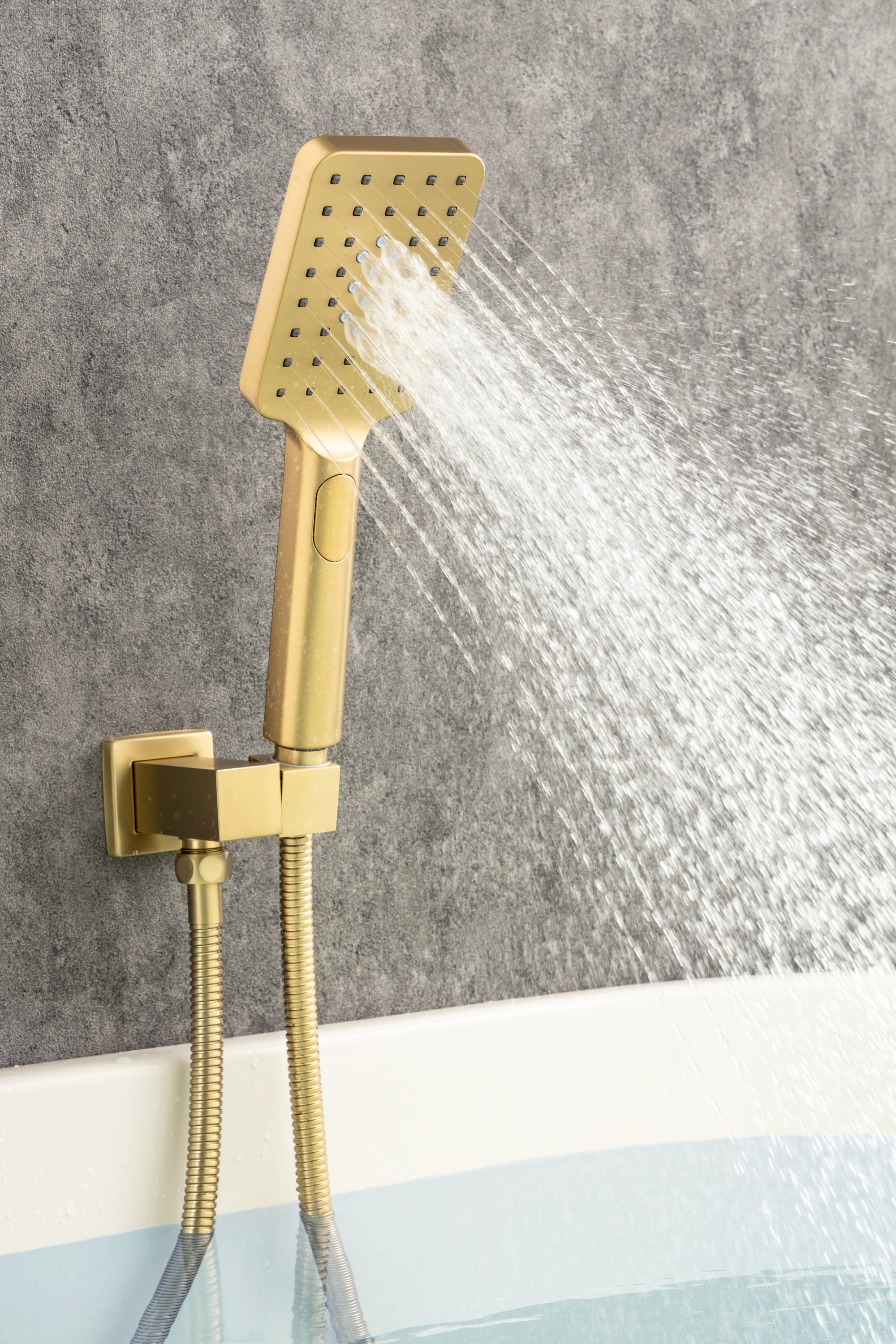 Waterfall Tub Faucet Wall Mount Roman Tub Filler Chrome Single Handle Brass Bathroom Bathtub Faucet with Hand Shower - Gold