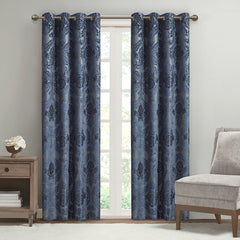 50x84" Knitted Jacquard Paisley Total Blackout Grommet Top Curtain Panel - Navy