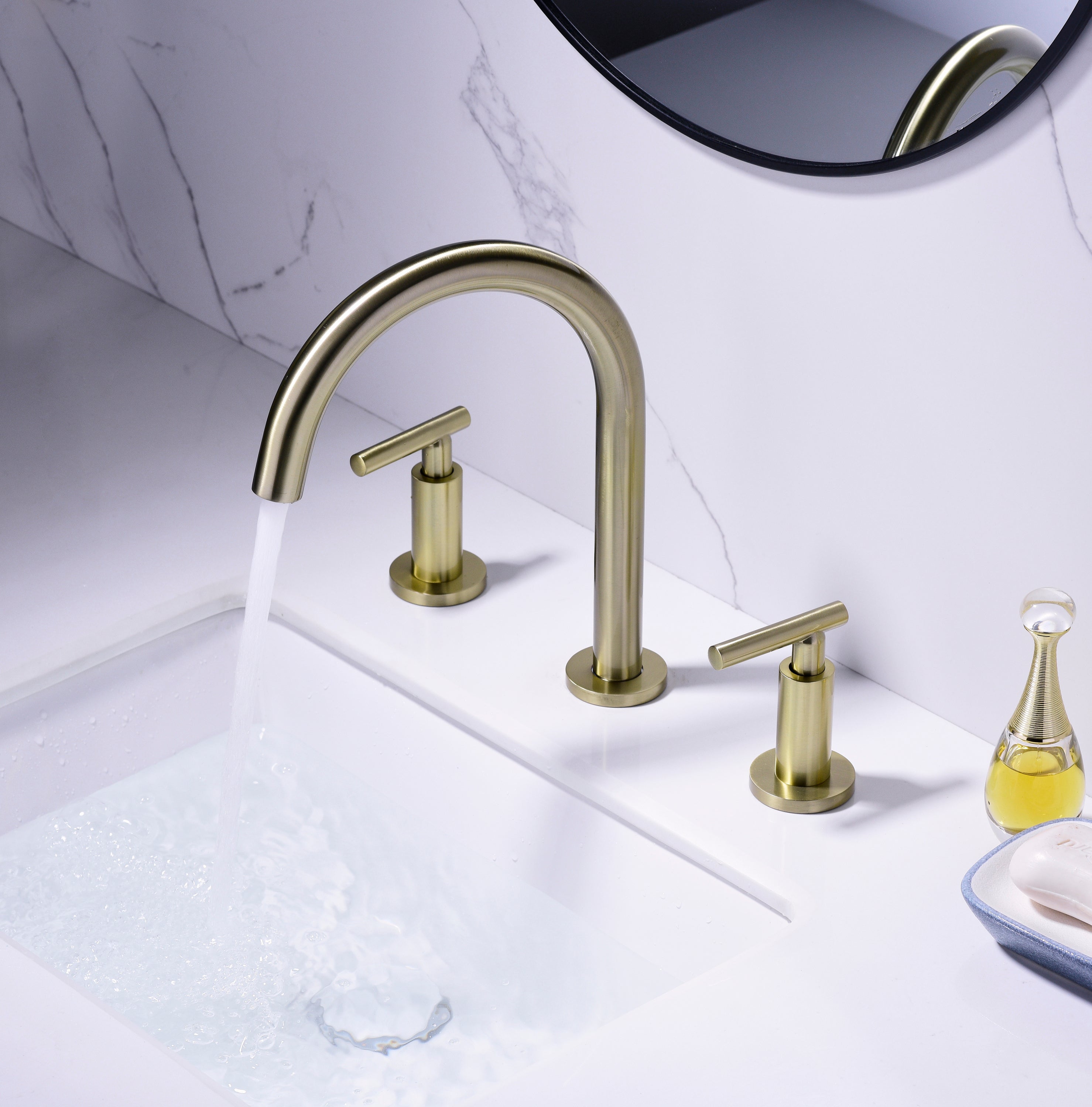 Two Handle High Arc Widespread Bathroom Sink Faucet 3 Hole - Gold