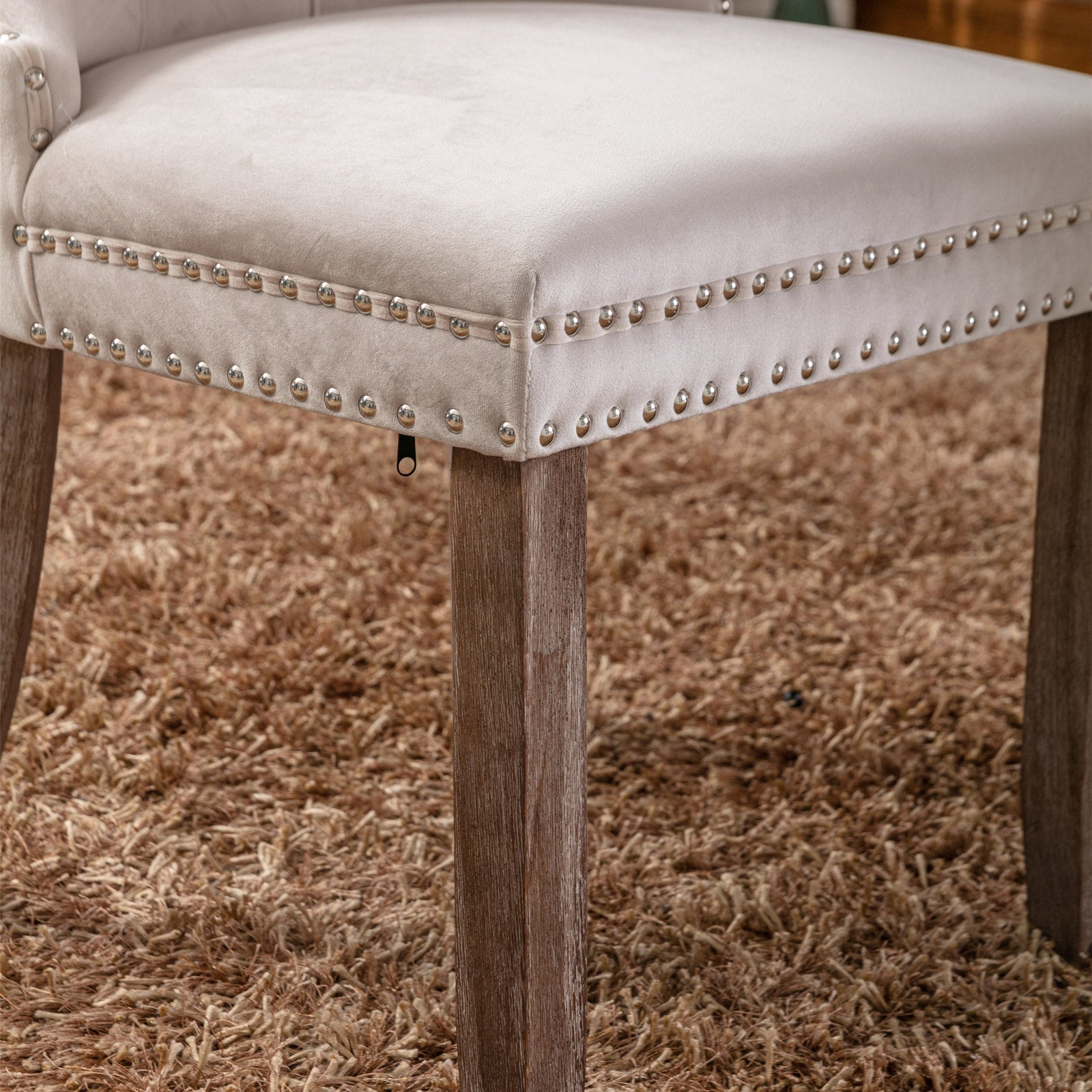Modern High-end Tufted Velvet Upholstered Dining Chair with Wood Legs Nailhead Trim (Set of 2) -Beige