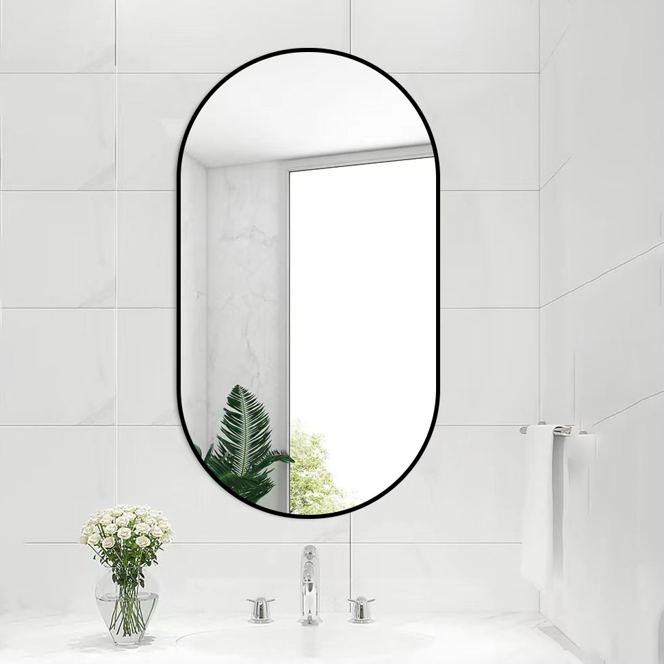 MAICOSY Oval Wall Mounted Mirror Black Metal Vanity Mirrors Hanging 36"x18"