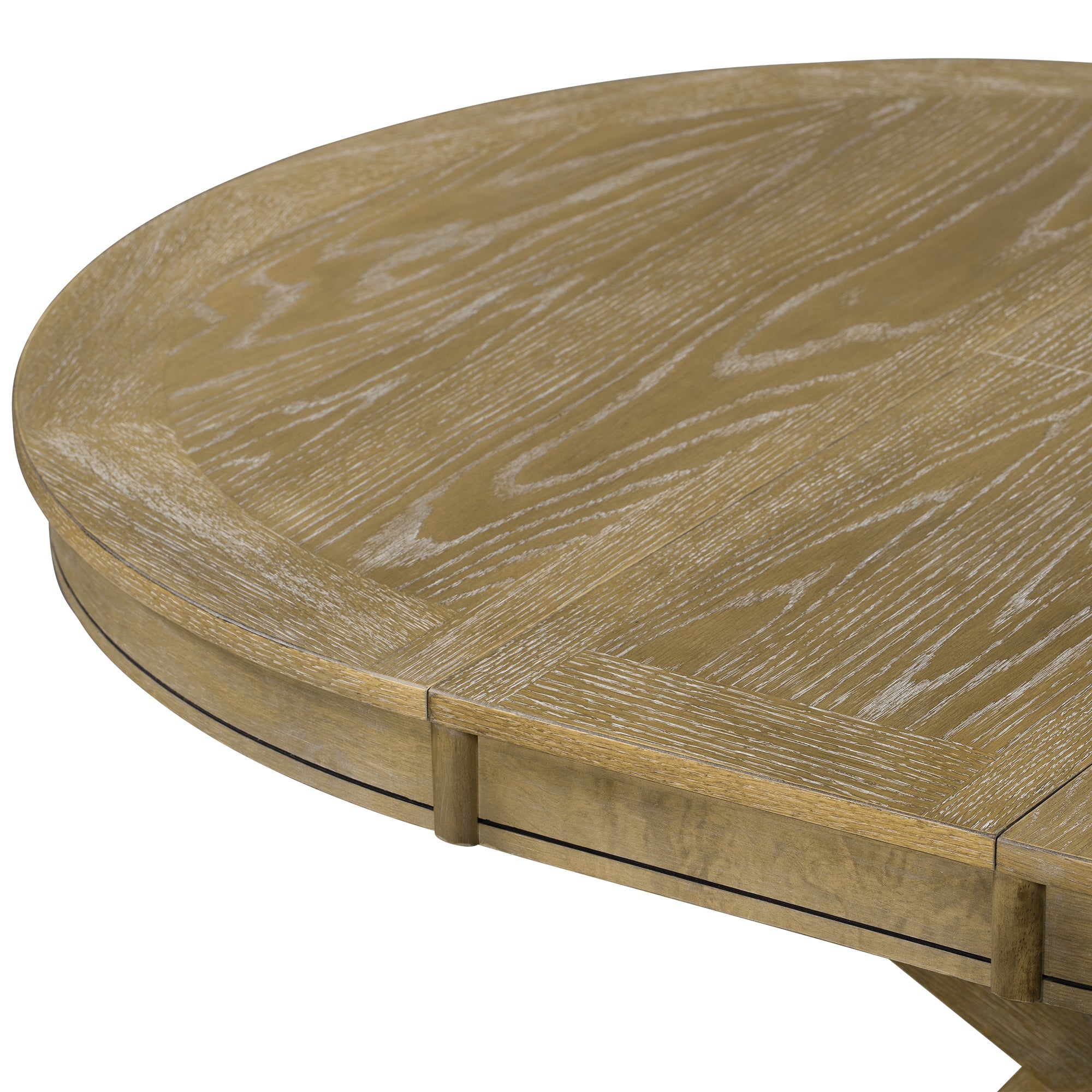 Retro Style Dining Table Set with Extendable Table and 4 Upholstered Chairs- Natural Wood Wash
