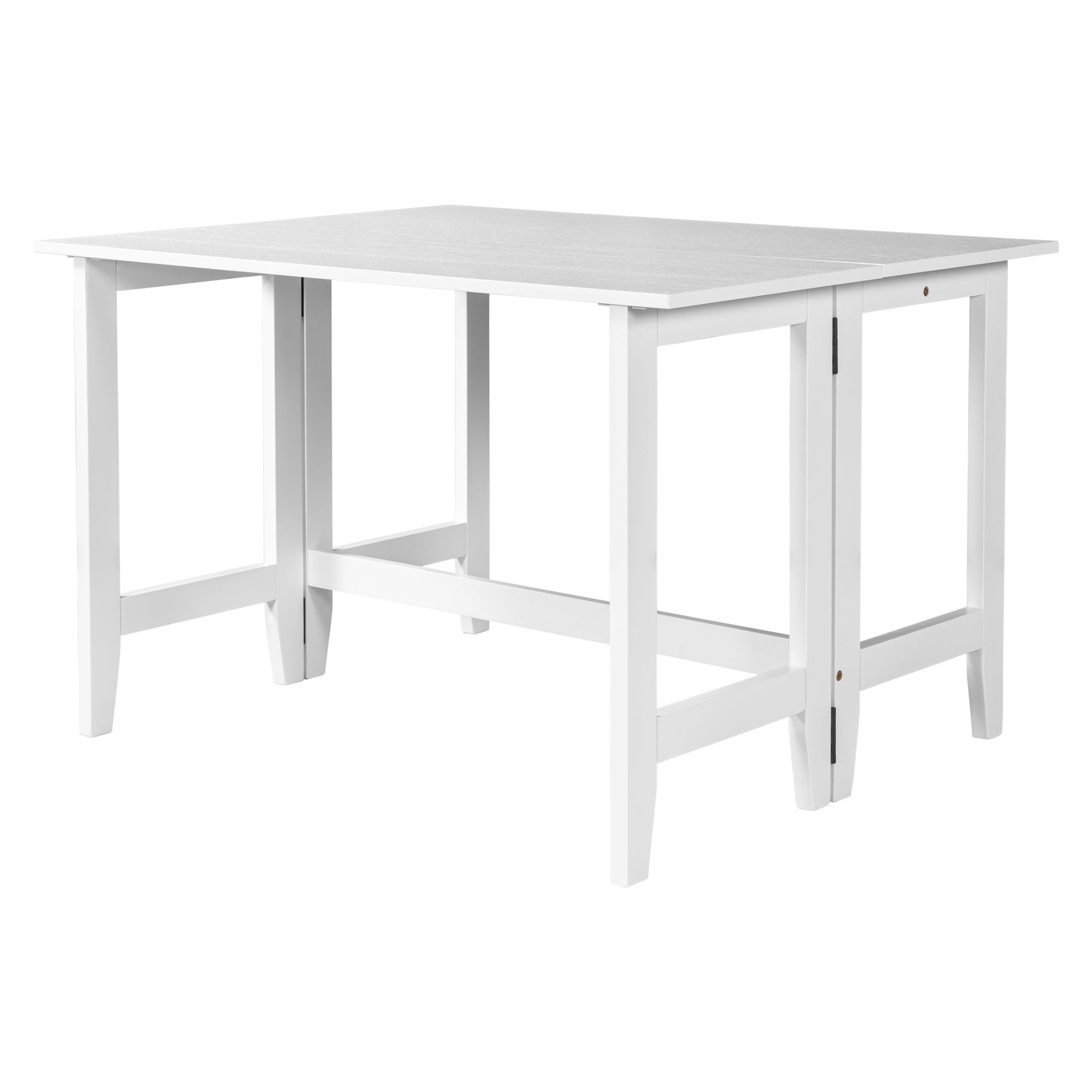 Farmhouse Wood Extendable Dining Table with Drop Leaf for Small Places - White