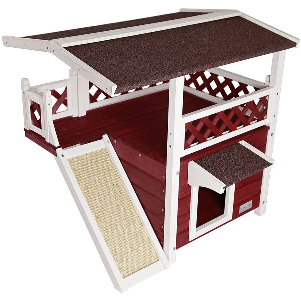 Cat House for Outdoor Weatherproof with Scratching Pad and Escape Door