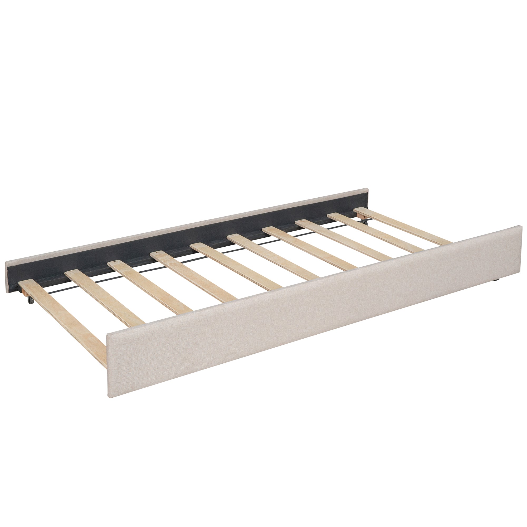 Full Daybed with Twin Size Trundle, Wood Slat Support - Beige