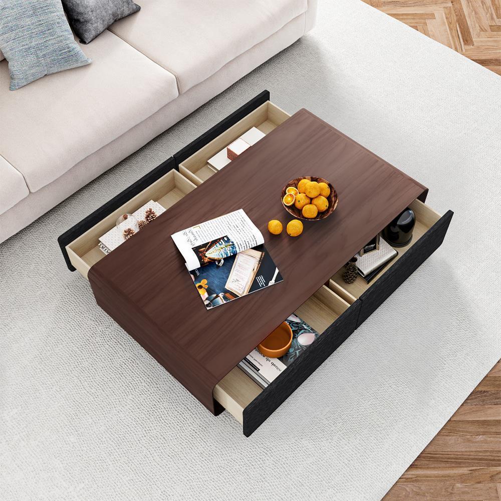 Walnut Black Wood Coffee Table with Storage 51"