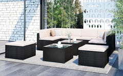 MAICOSY 10pc Outdoor Rattan Patio Garden Furniture Wicker Armchair Table Ottoman