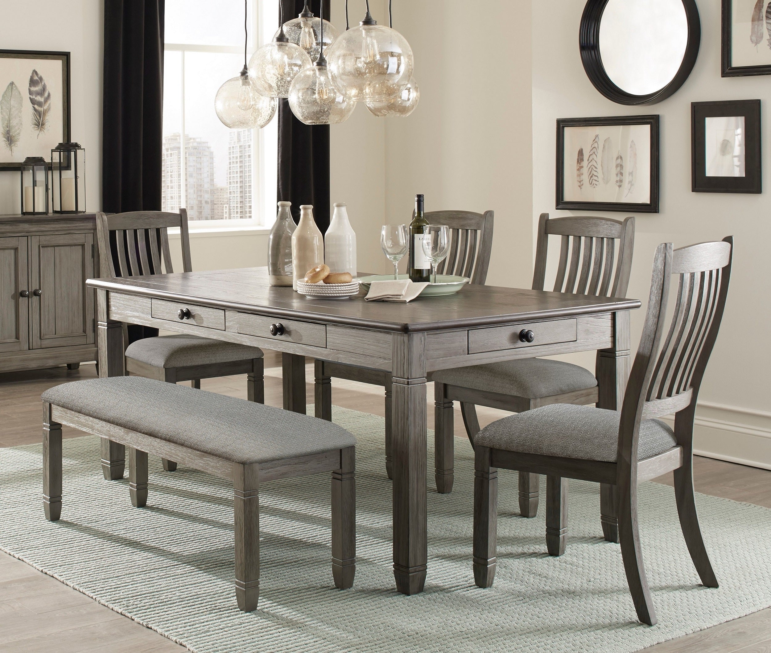 Wood Frame Dining Bench - Antique Gray Finish