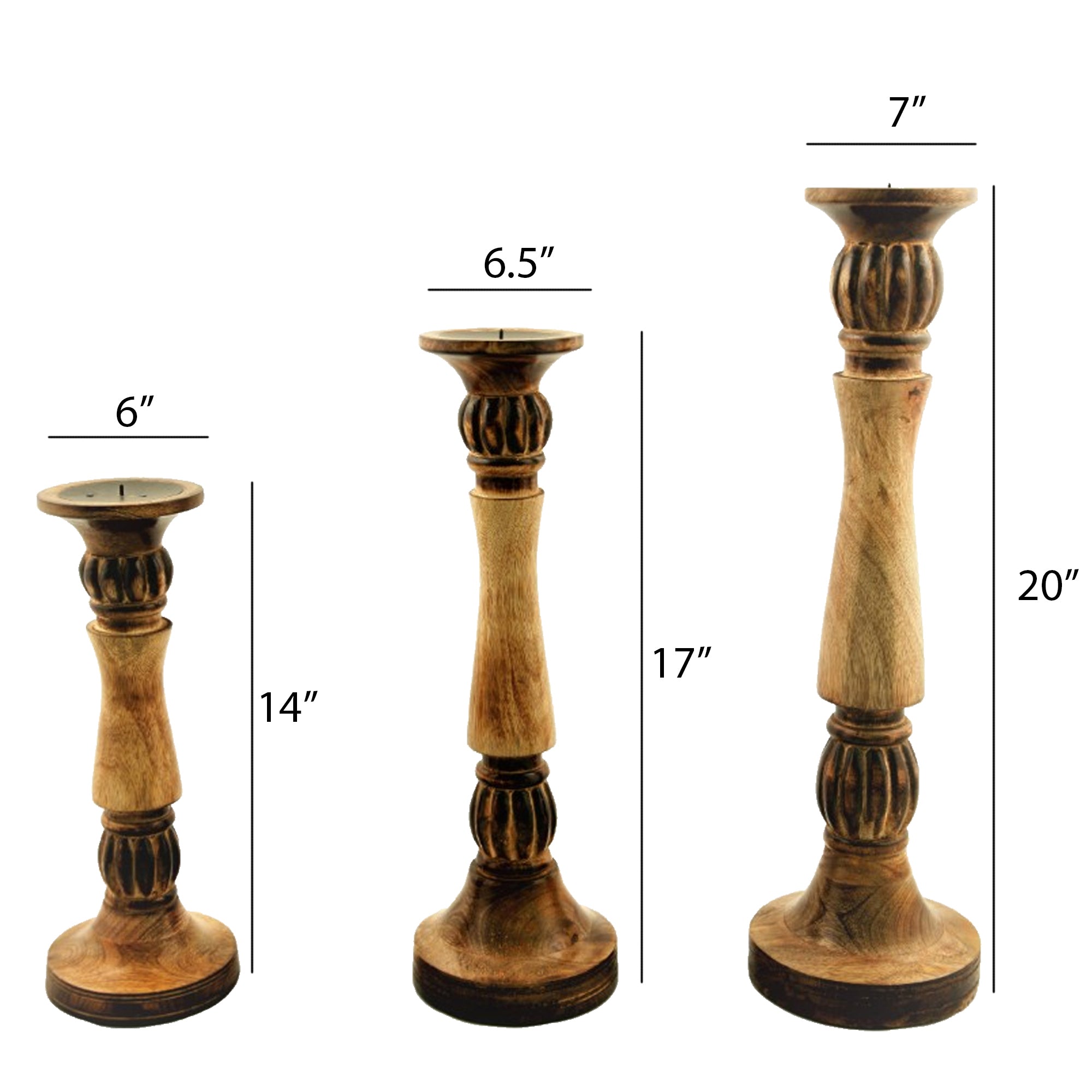 Benzara Mango Wood Vintage Style Candleholder/Candlestick (Set of 3) - Brown