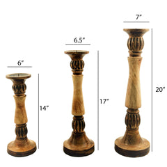 Benzara Mango Wood Vintage Style Candleholder/Candlestick (Set of 3) - Brown