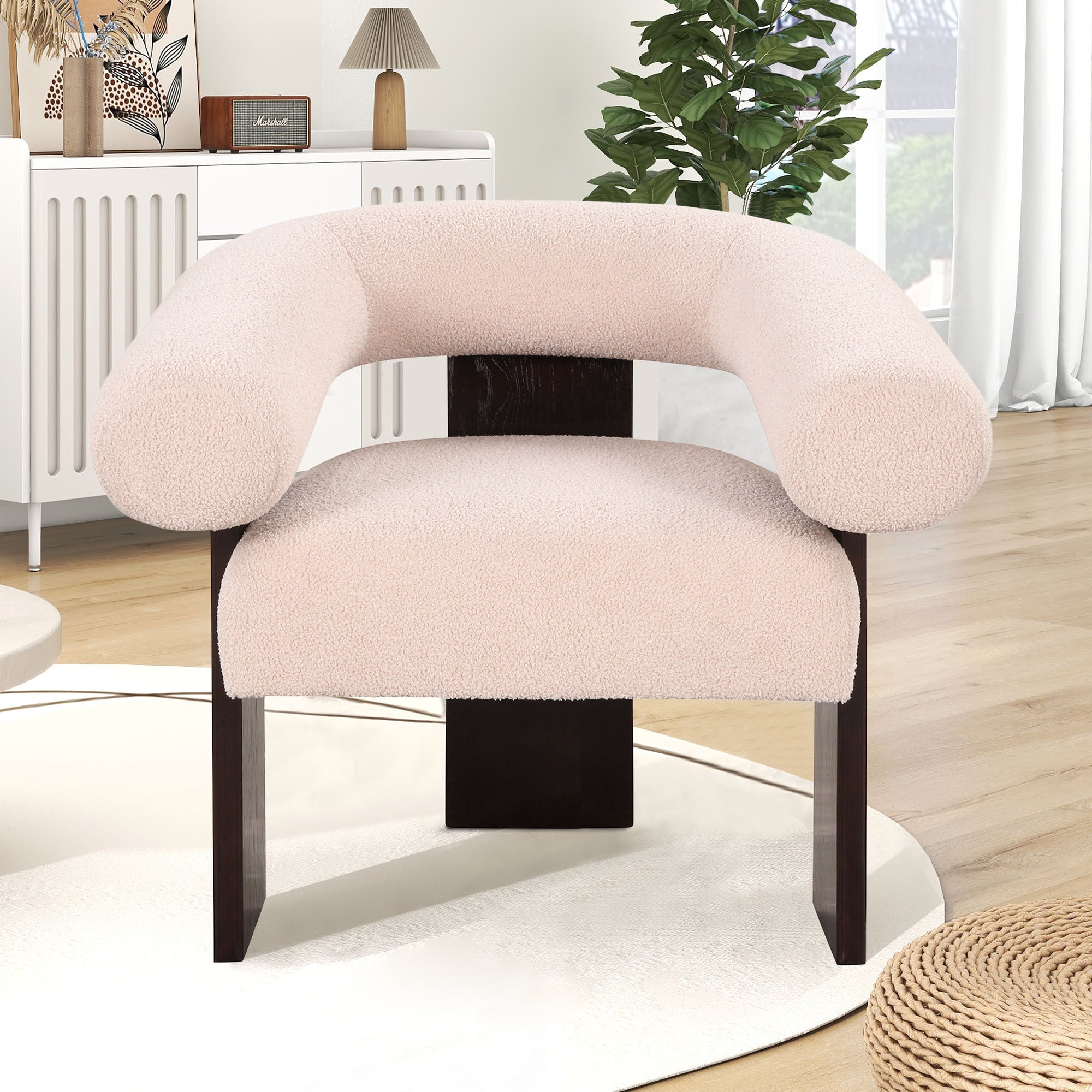 The Curved Wishbone Frame Accent Chair Teddy Velvet - Beige