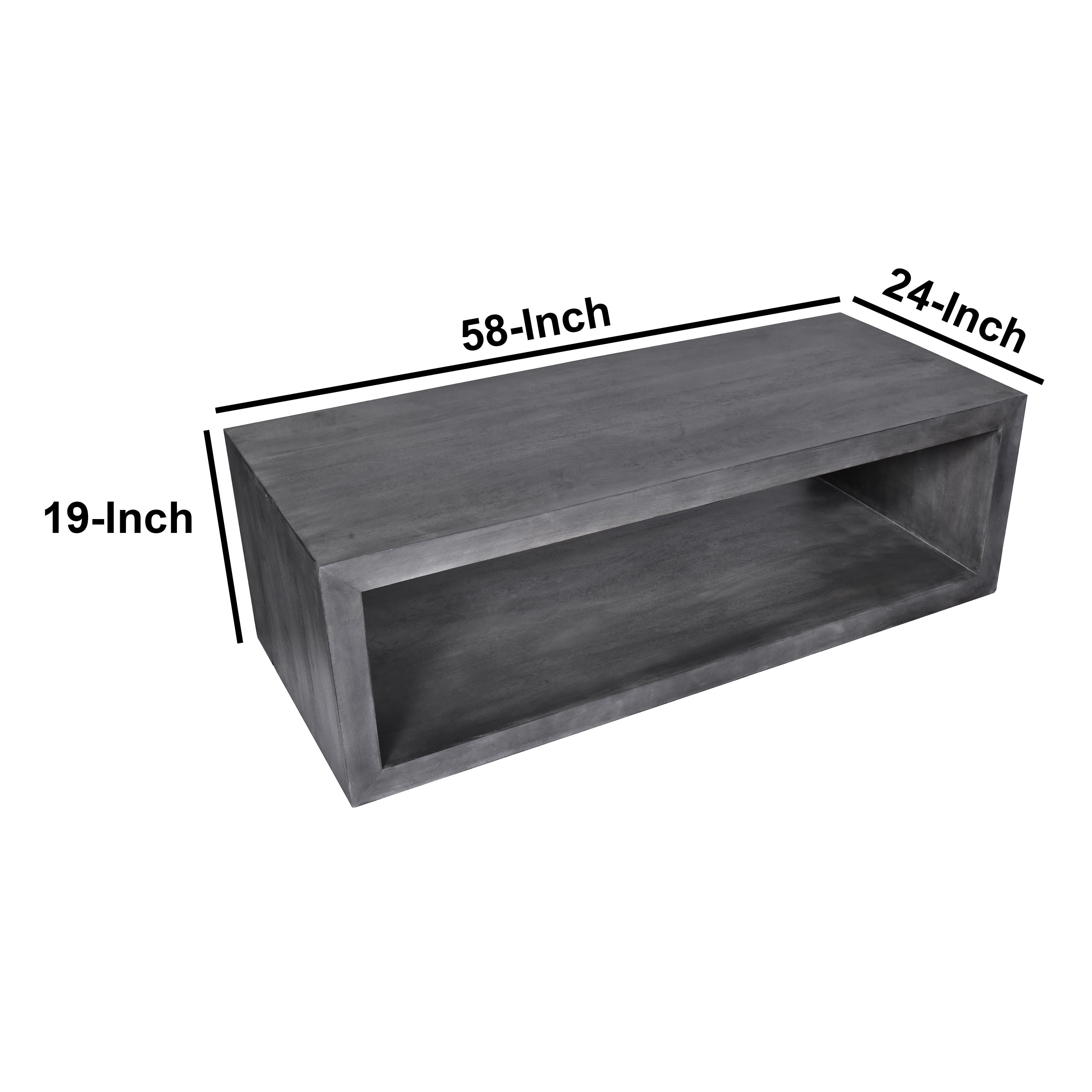 58" Cube Shape Wooden Coffee Table with Open Bottom Shelf - Charcoal Gray