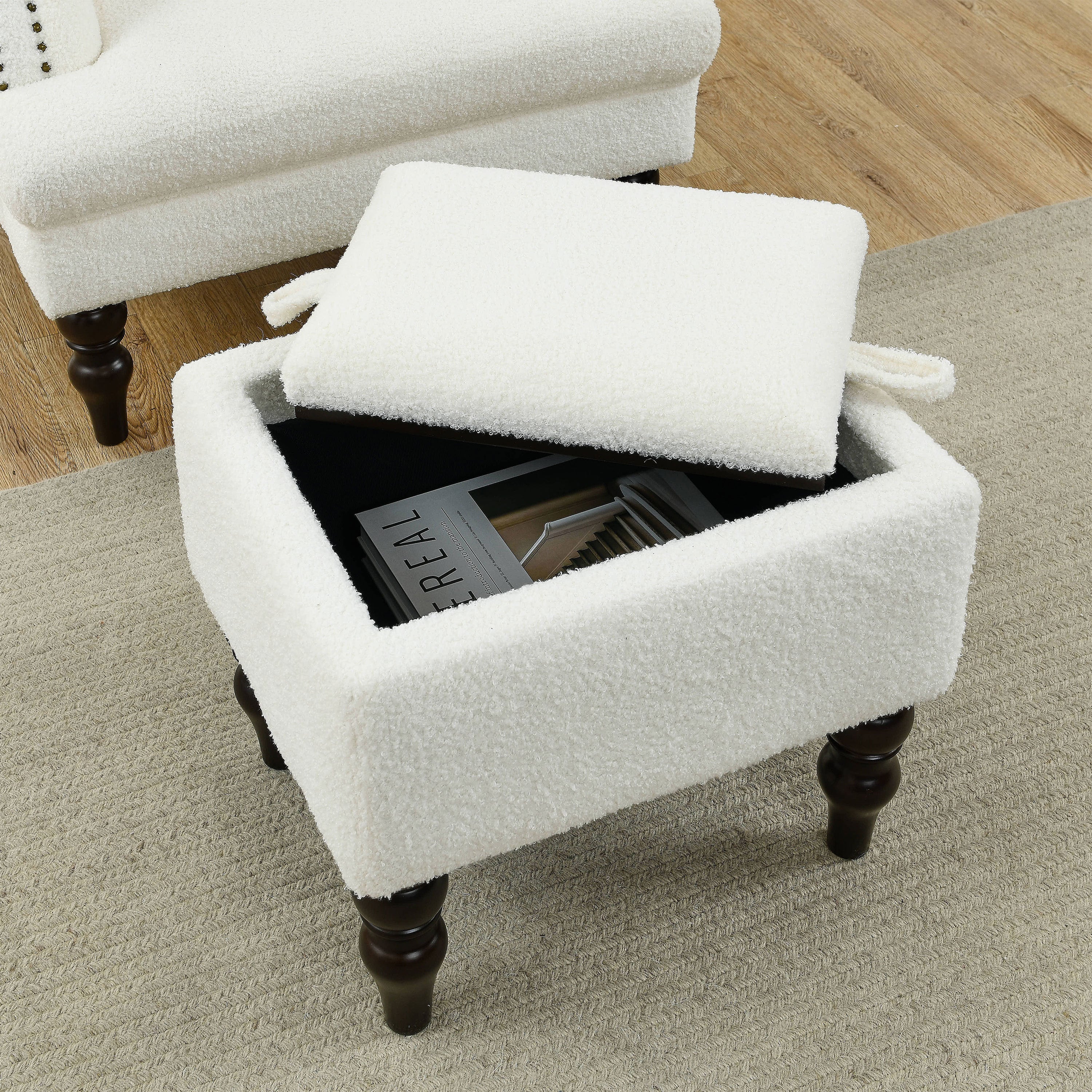 Solid Wood Legs, Tufted Chair for Reading or Lounging - White Teddy