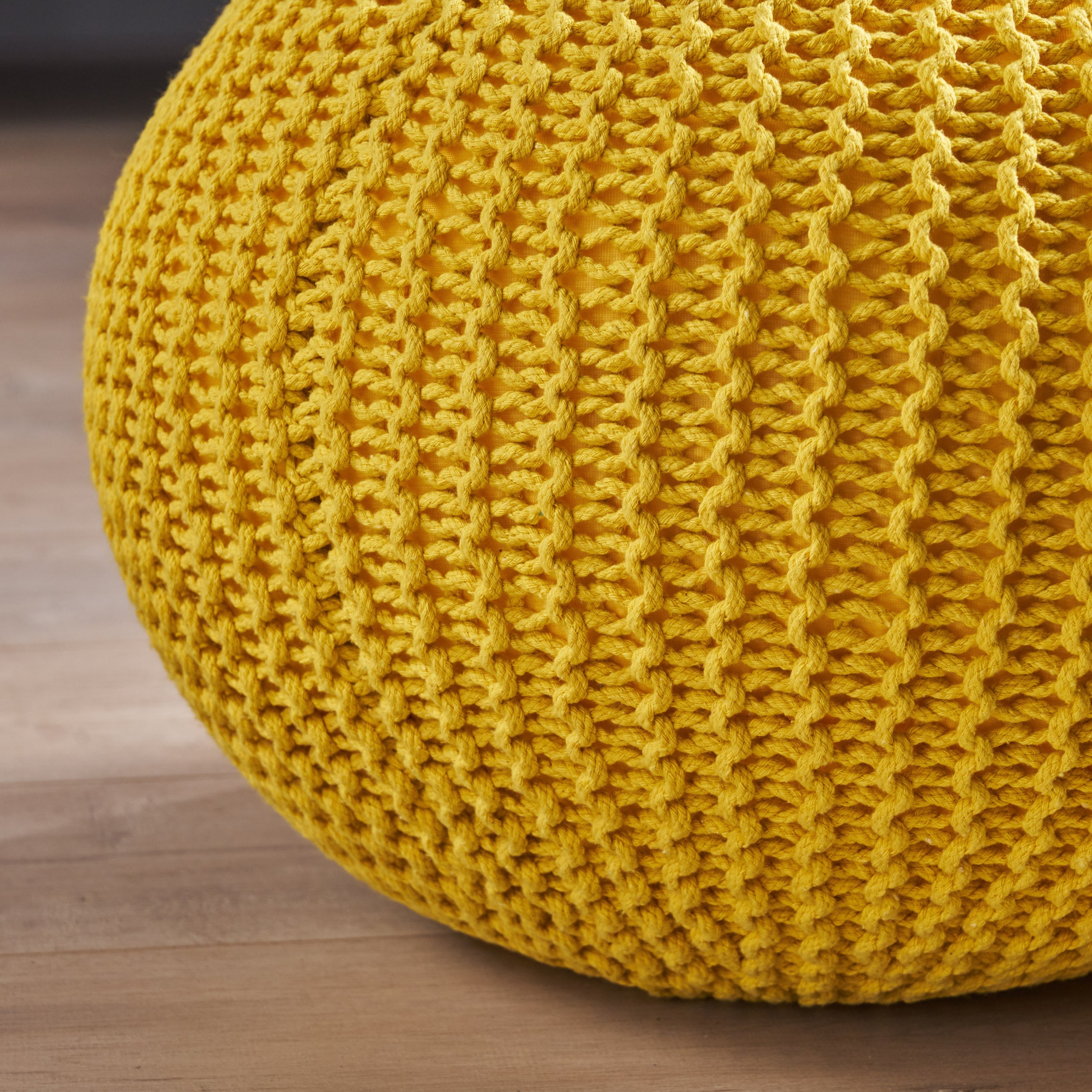 Cotton Knitted Pouf - Yellow