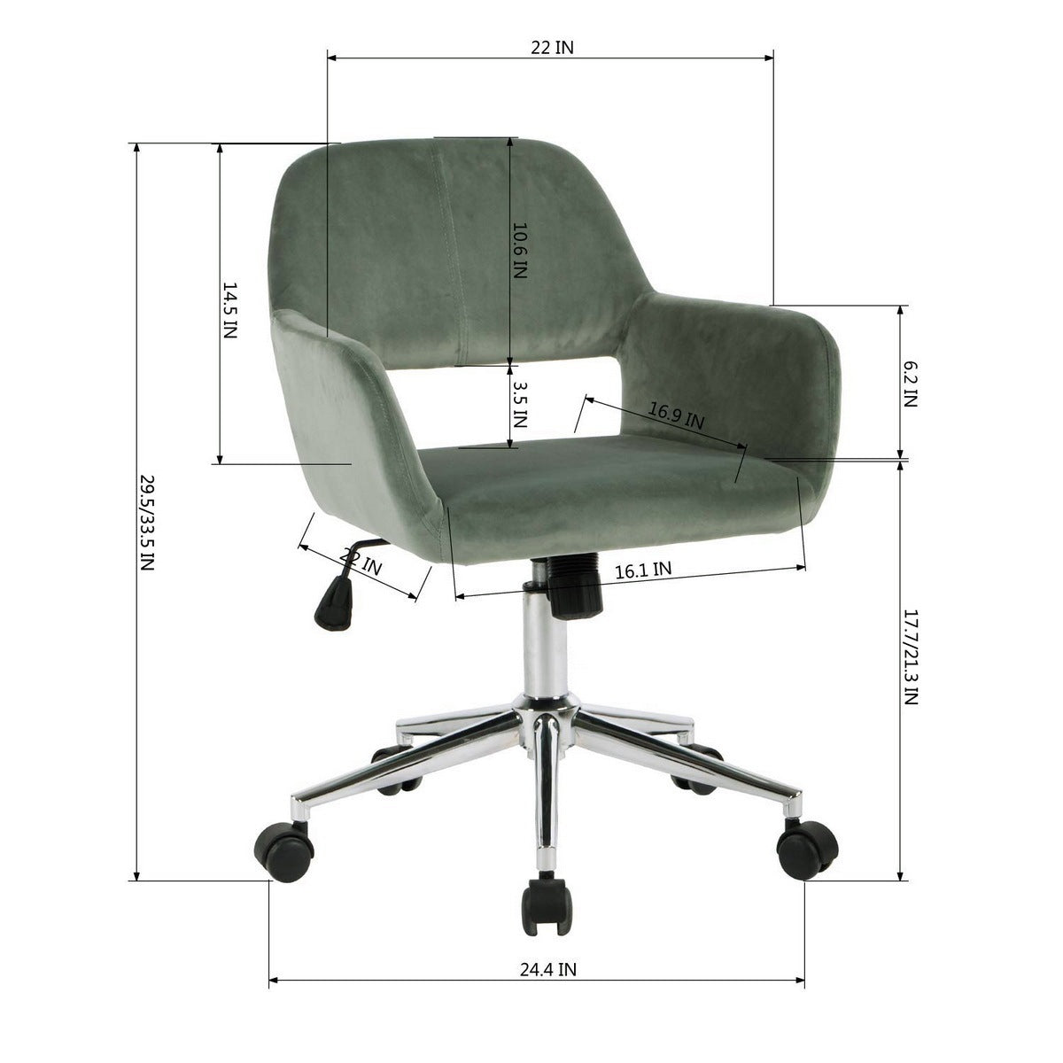 Modern Velvet Upholstered Adjustable Swivel Office Chair - Cactus Olive Green