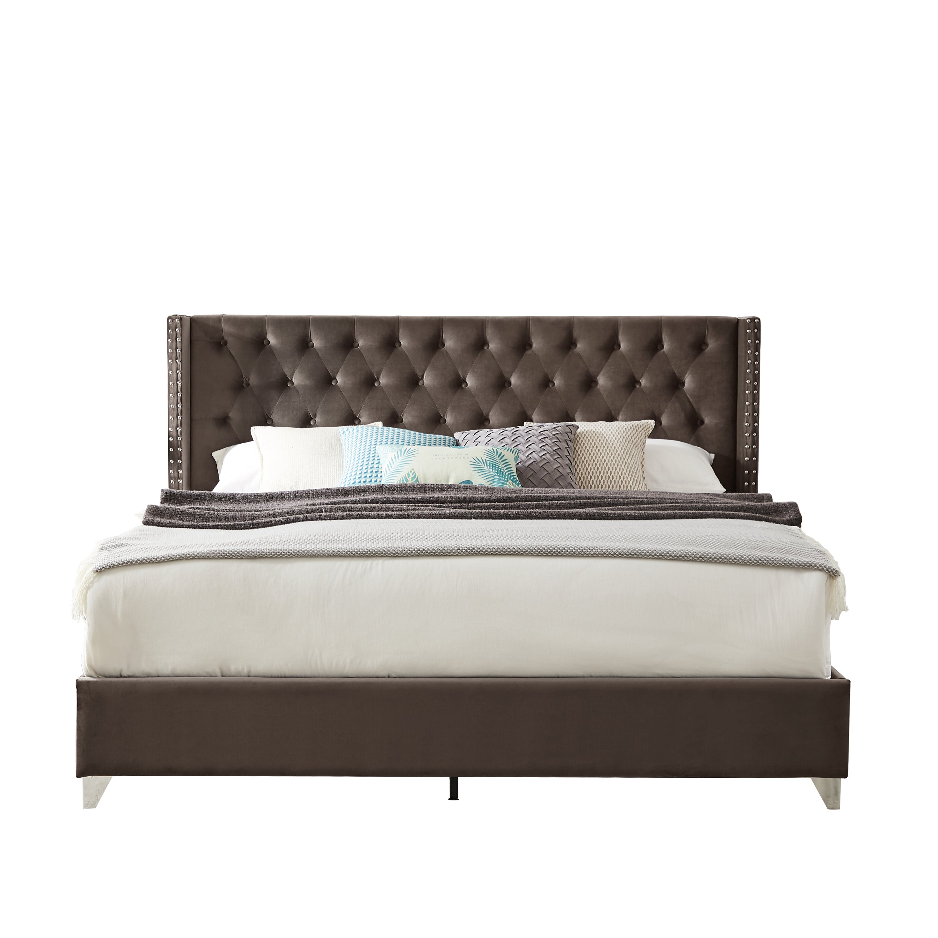 King Bed Button Designed Headboard - Brown