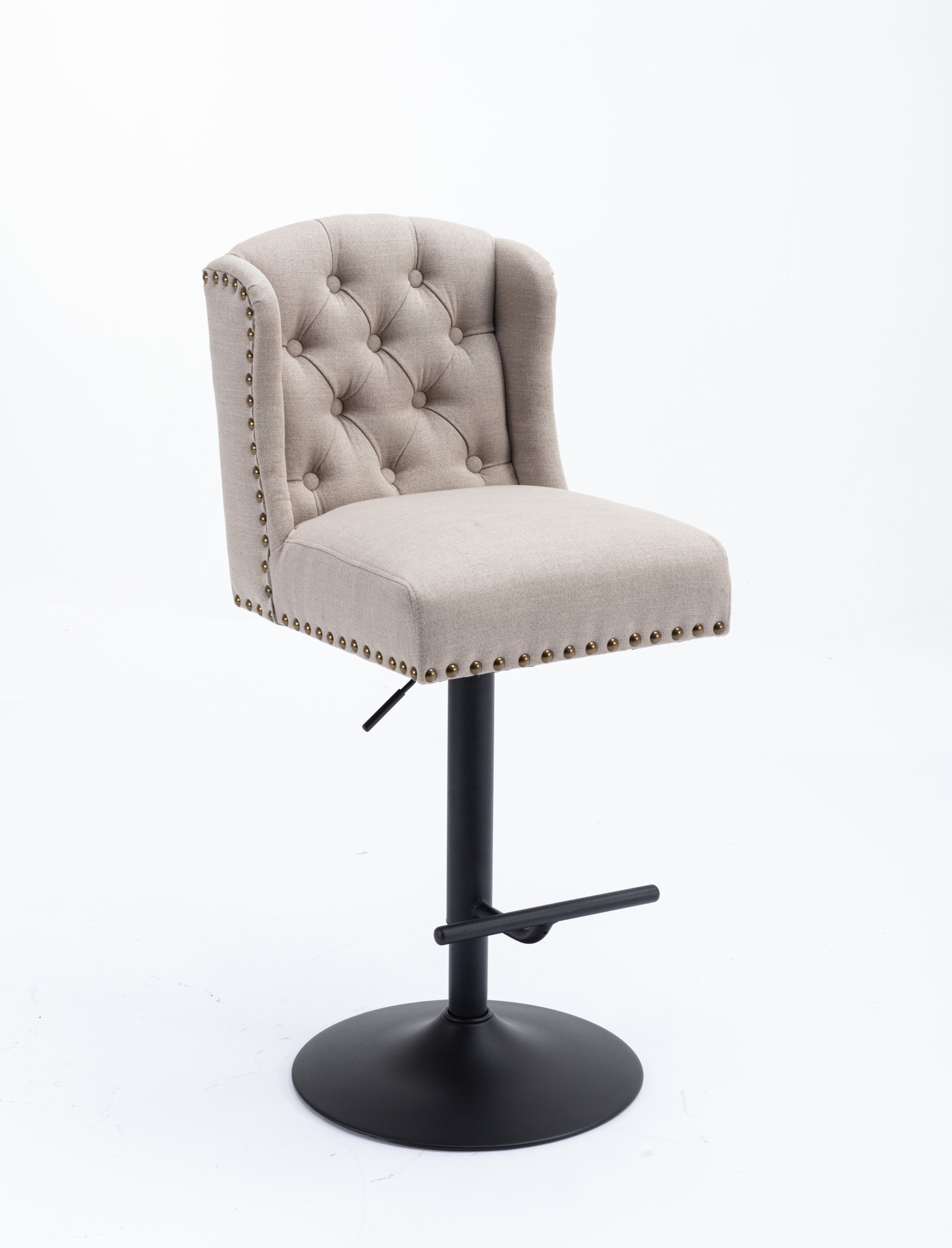 Modern Swivel Bar Stools Chair Adjustable Linen Upholstered Stool with Tufted Wing Back (Set of 2) - Cream