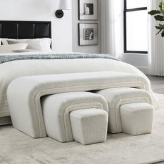 Modern Contemporary 46" W Bench, including Four Nesting Benches - White Teddy