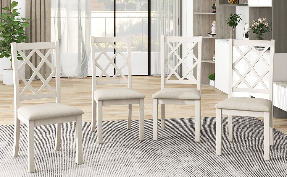Solid Wood Upholstered Dining Chairs (Set of 4) - Beige